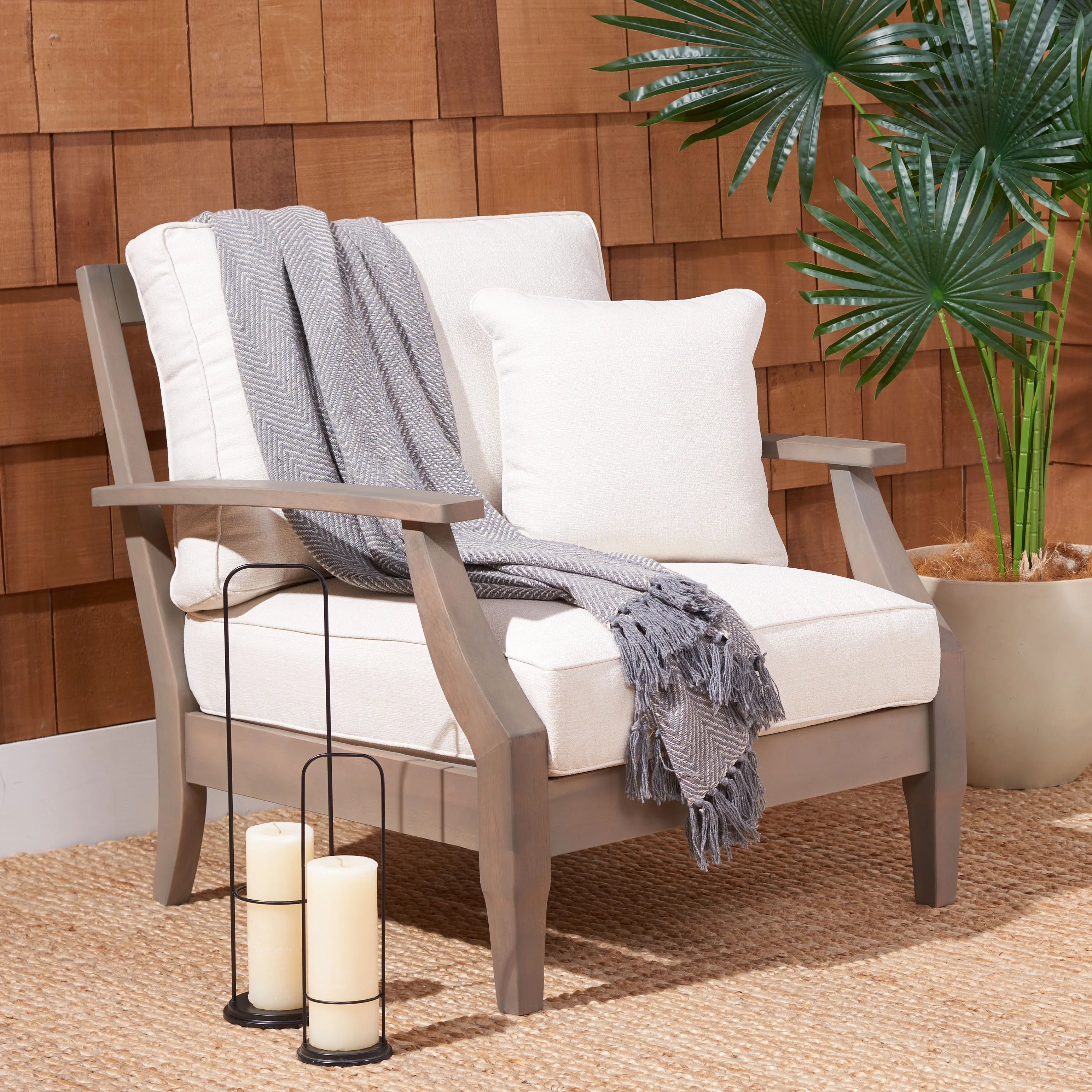SAFAVIEH Couture Martinique Coastal Eucalyptus Wood Solid Armchair, Natural/Grey