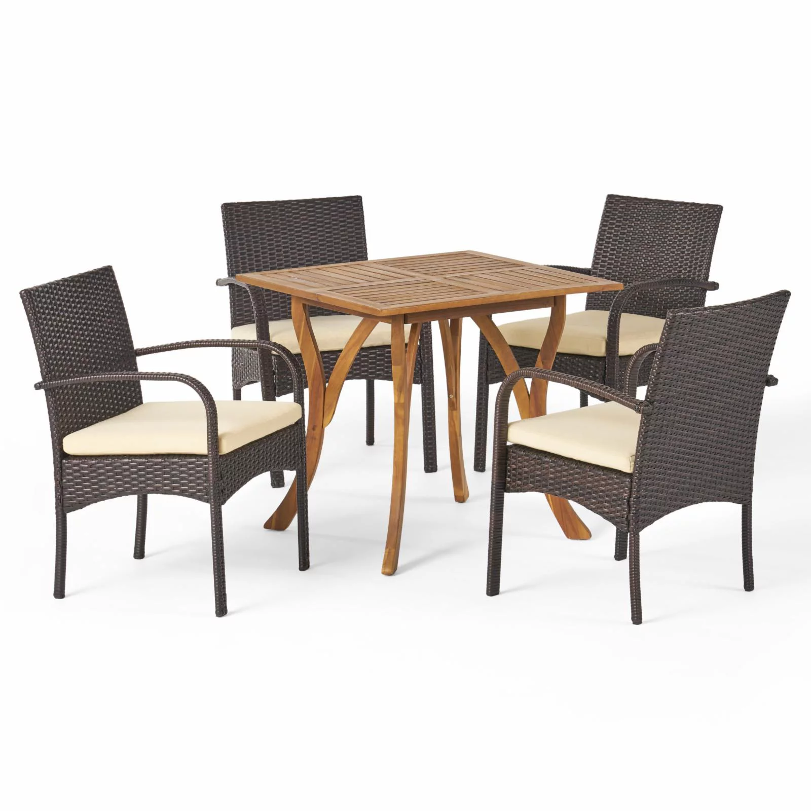 Christopher Knight Home Hartford Acacia Wood and Wicker 5-piece Dining Set by  Gray/Light Gray