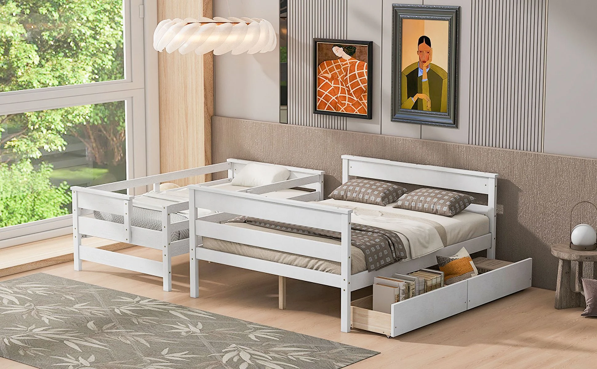 CoSoTower Wood Twin Over Full Bunk Bed with 2 Drawers, White