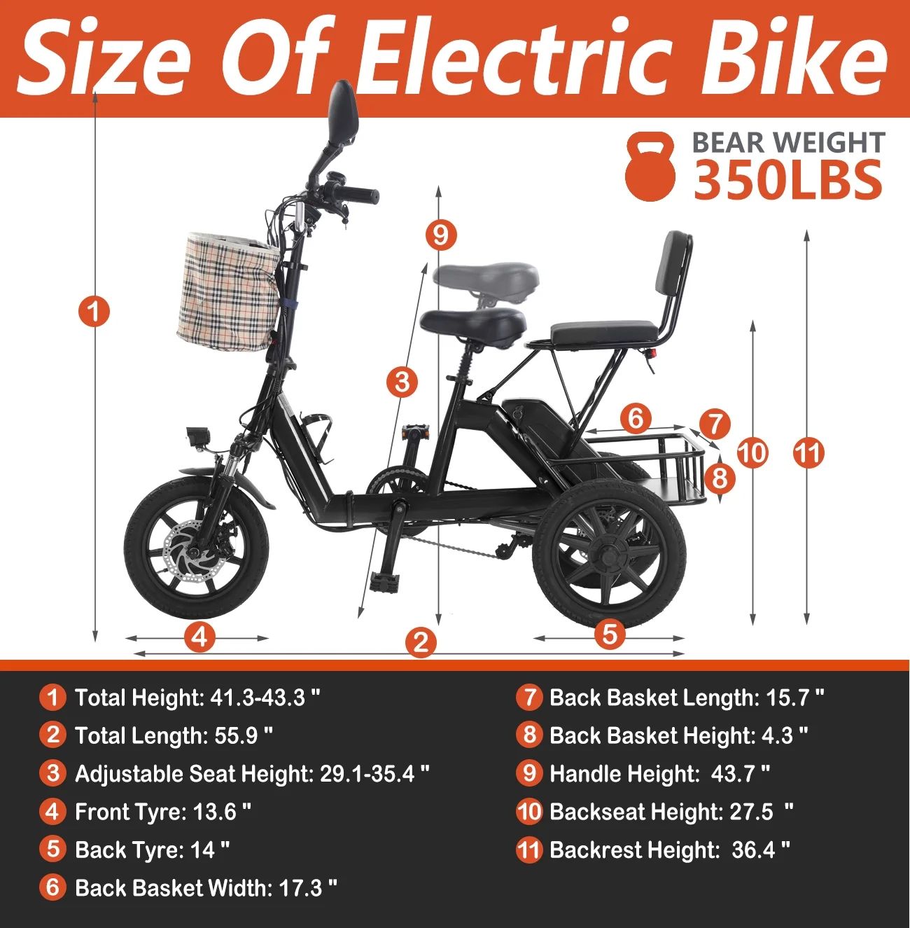 EazinGo Electric Tricycle for Adult, Electric Trike 3 Wheel Electric Bikes Bicycle 12.5MPH & 48Miles