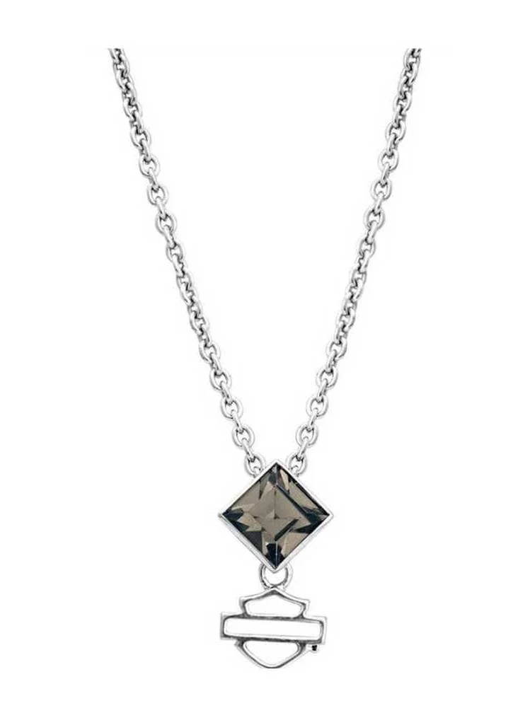 Womens Necklace, Black Ice Diamond Shape Crystal Pendent HDN0311, Harley Davidson