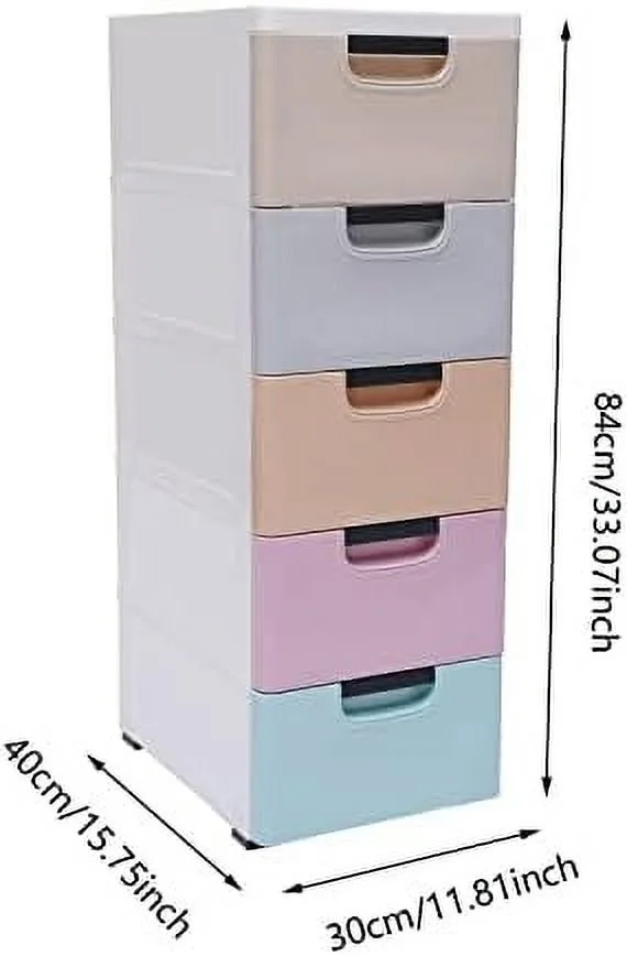 WTYNKAE Stackable Vertical Clothes  Tower  5-Tire with 5 Drawer Plastic Drawers Dresser  Cabinet Bedroom Tall Small Chest Closet (Colorful 17.72 * 11.81 * 33.07inch Without Lock)
