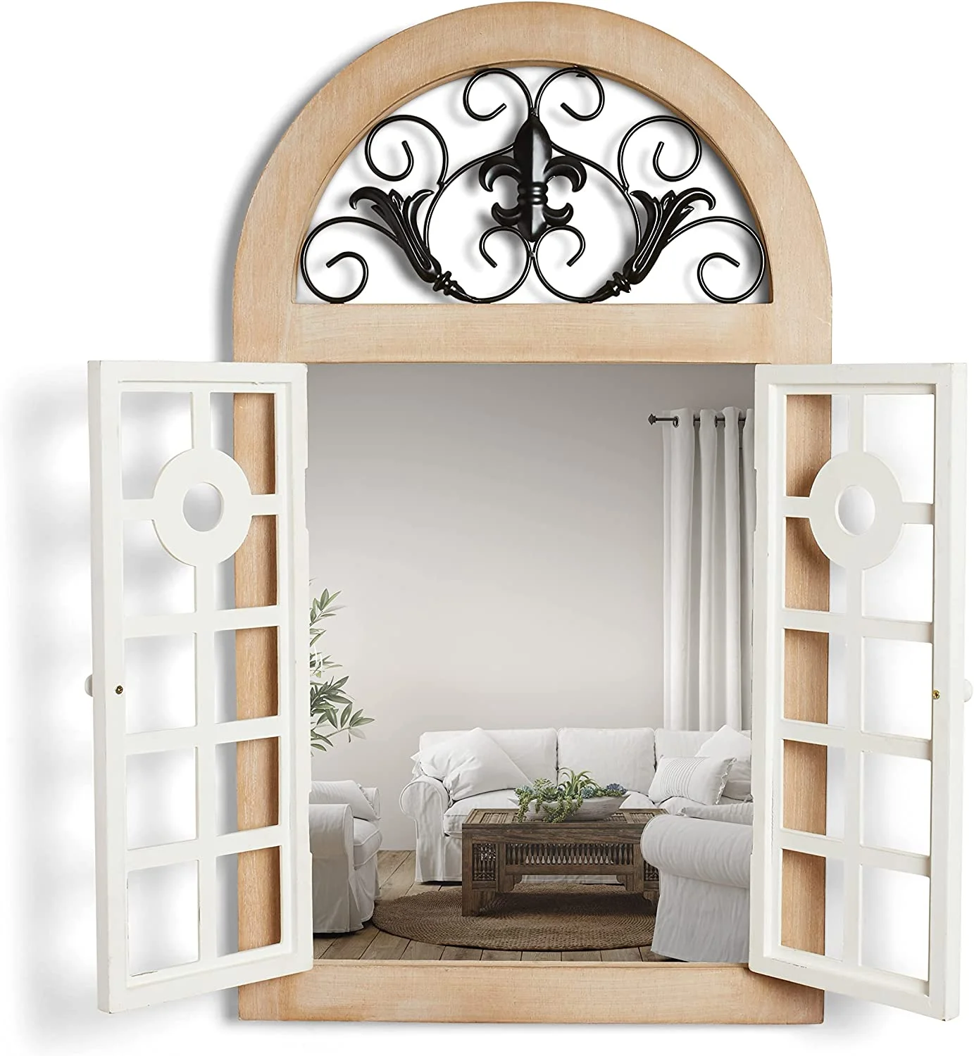 SJOPLMN Shutter Farmhouse Windowpane Wall Mirror Distressed Wall Mounted Décor 34X20