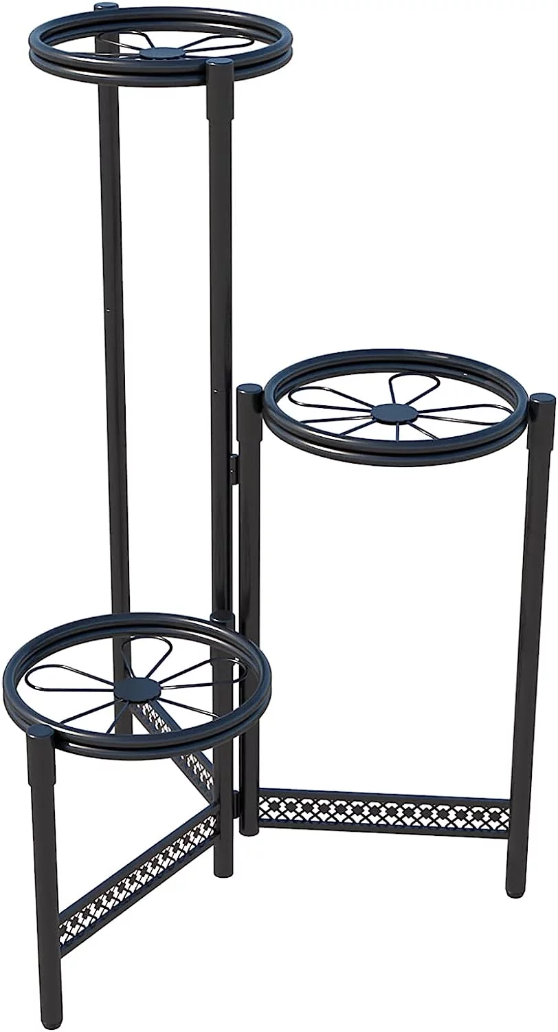 3 Tier Metal Plant Stand Shelf for Indoor Outdoor Plants Multiple, Tall Tiered Flower Pot Holder Stands for Corner, Vertical Plant Rack Planter Shelves Organizer Decoration for Patio, Balcony, Black