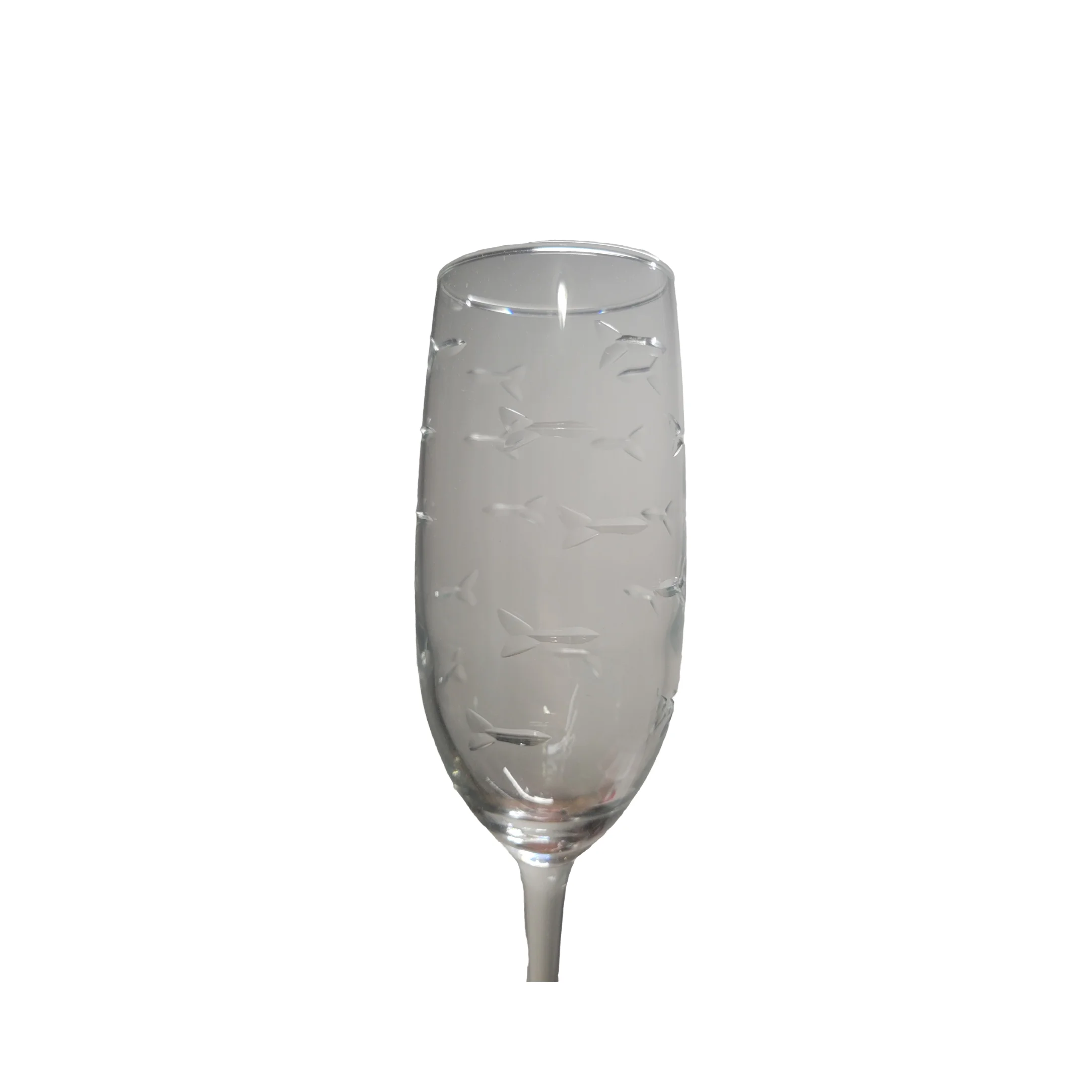 Rolf Glass Crystal Champagne Flutes, Etched School of Fish - 8oz, Sold Individually