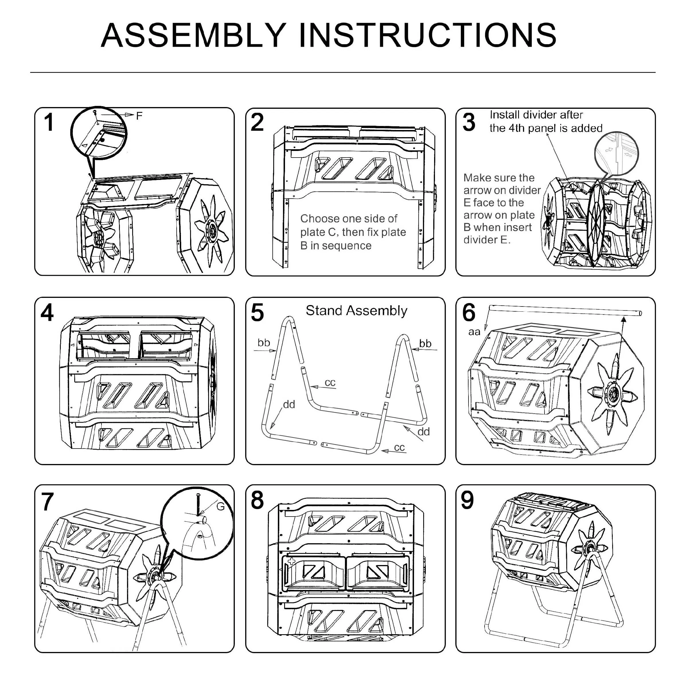 F2C 360⁰ Tumbling Design Black Composter - 43 Gallon Dual Chamber Tumbling Composter with Solid Steel Frame - BPA Free, Easy to Assemble, Space-saving - Includes Pearson's Gardening Gloves