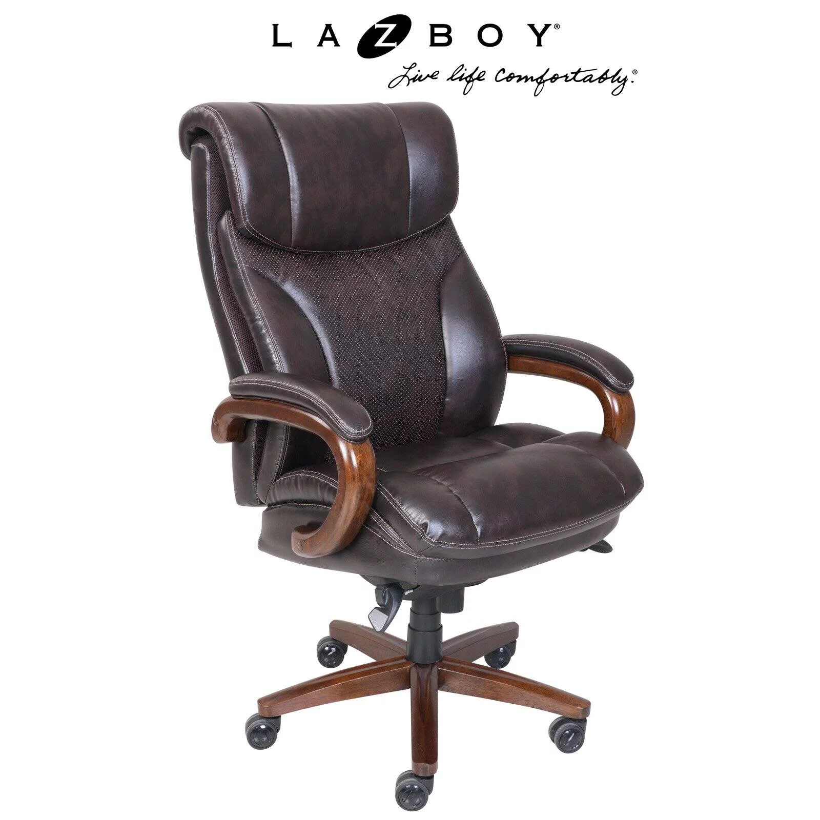 La-Z-Boy Trafford 35 in Executive Chair with Lumbar Support, 400 lb. Capacity, Vino Brown