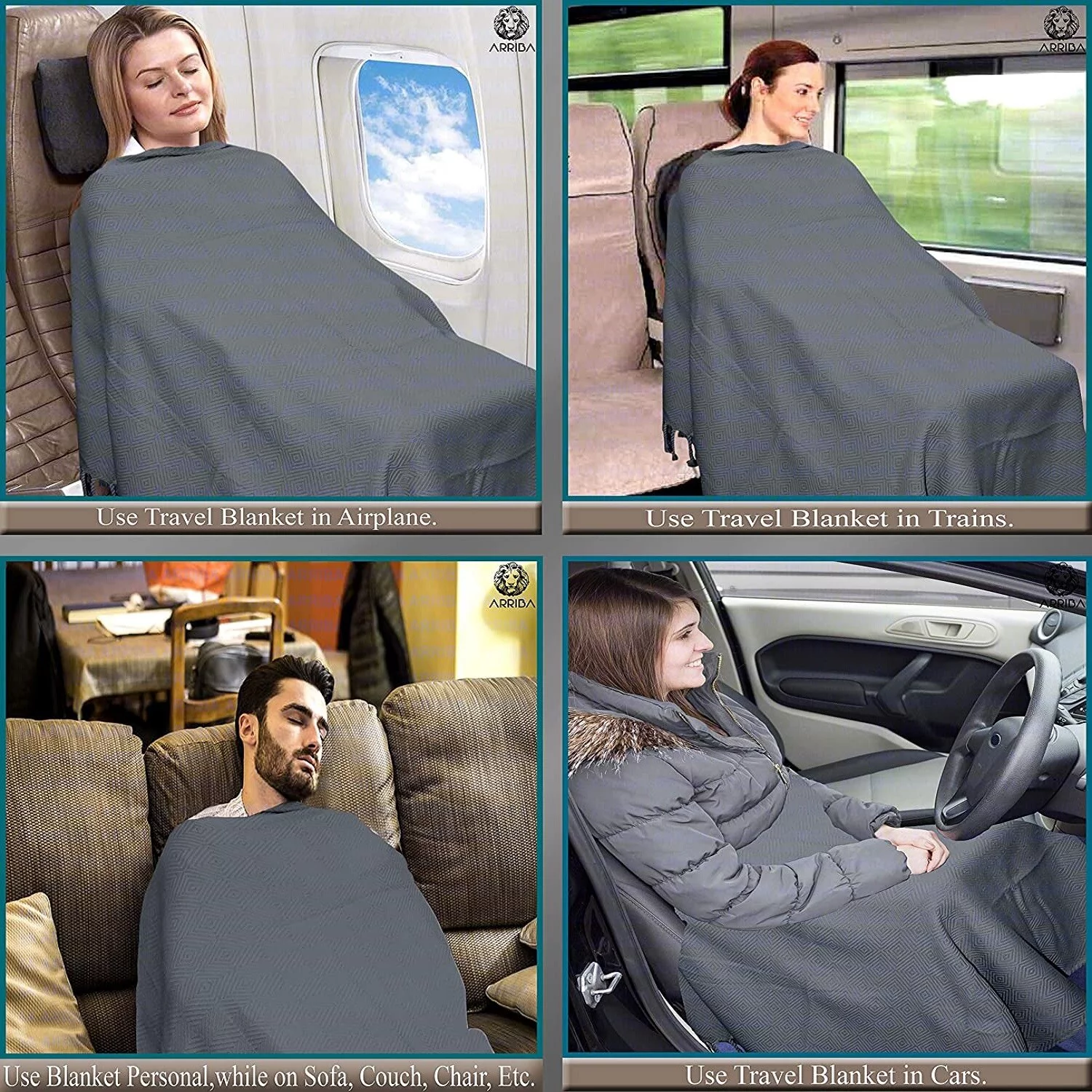 100% Ring Spun Cotton Diamond Throws Blankets Hand Woven with Fringe Super Soft 50''x60'' Grey