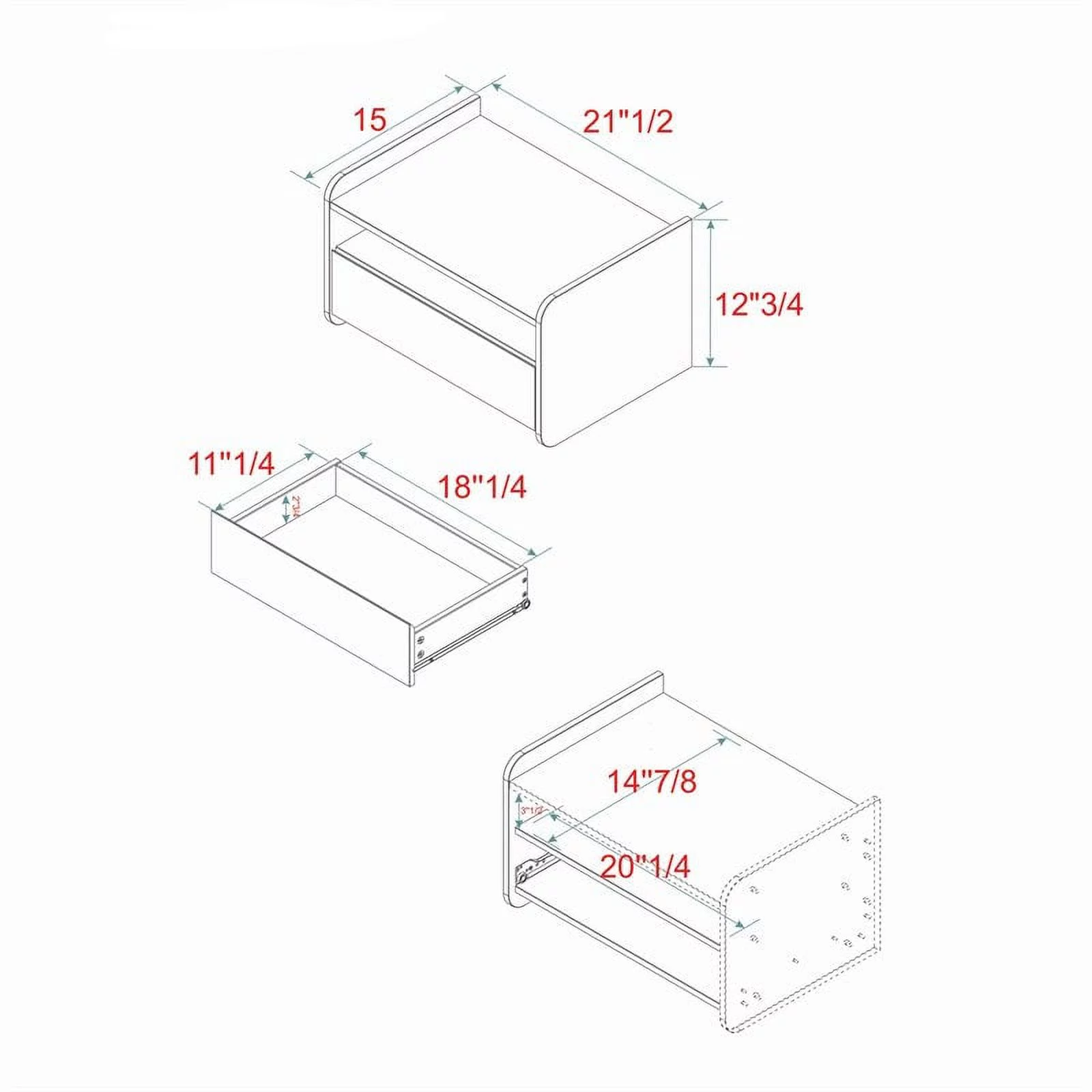 Carter Solid Wood Floating Bedroom Nightstand with Drawer in Caramel