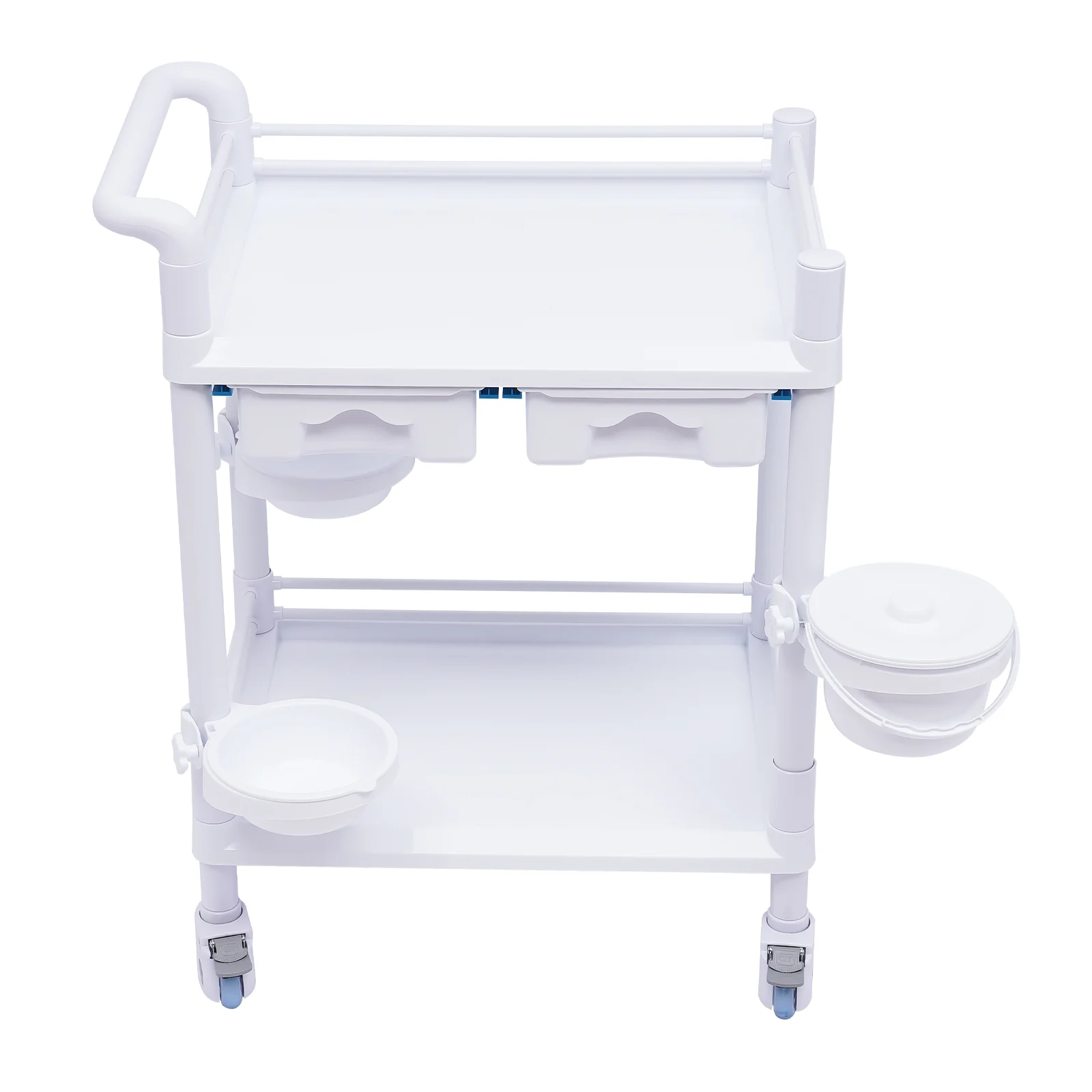 Aiqidi 2 Tier Utility Cart Salon Spa Beauty Trolley Cart Heavy Duty Mobile Rolling Medical Trolley Dental Lab Serving Cart White