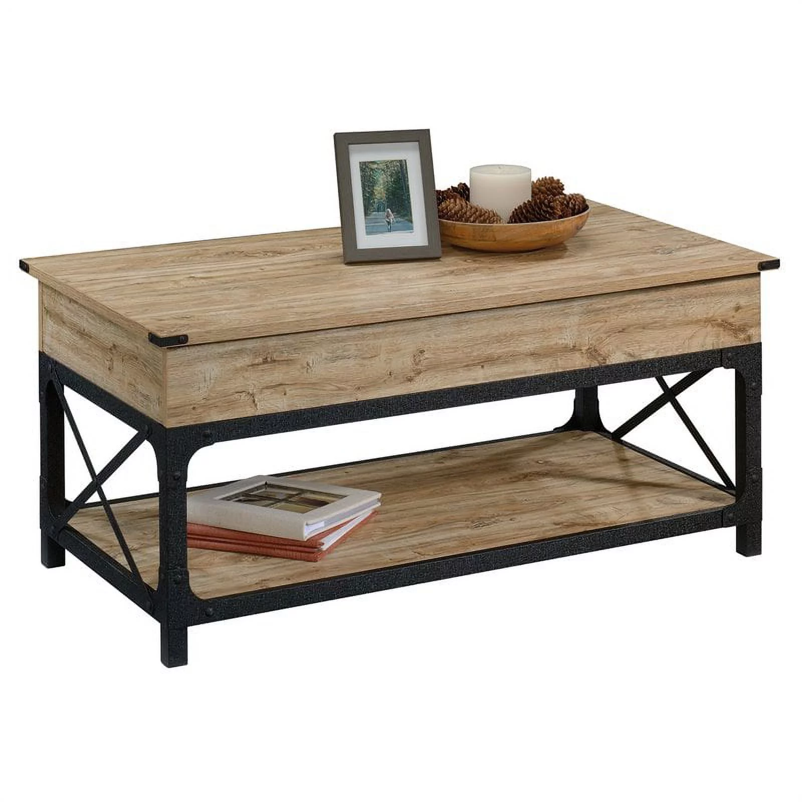 Pemberly Row Wood and Metal Lift-Top Coffee Table in Milled Mesquite