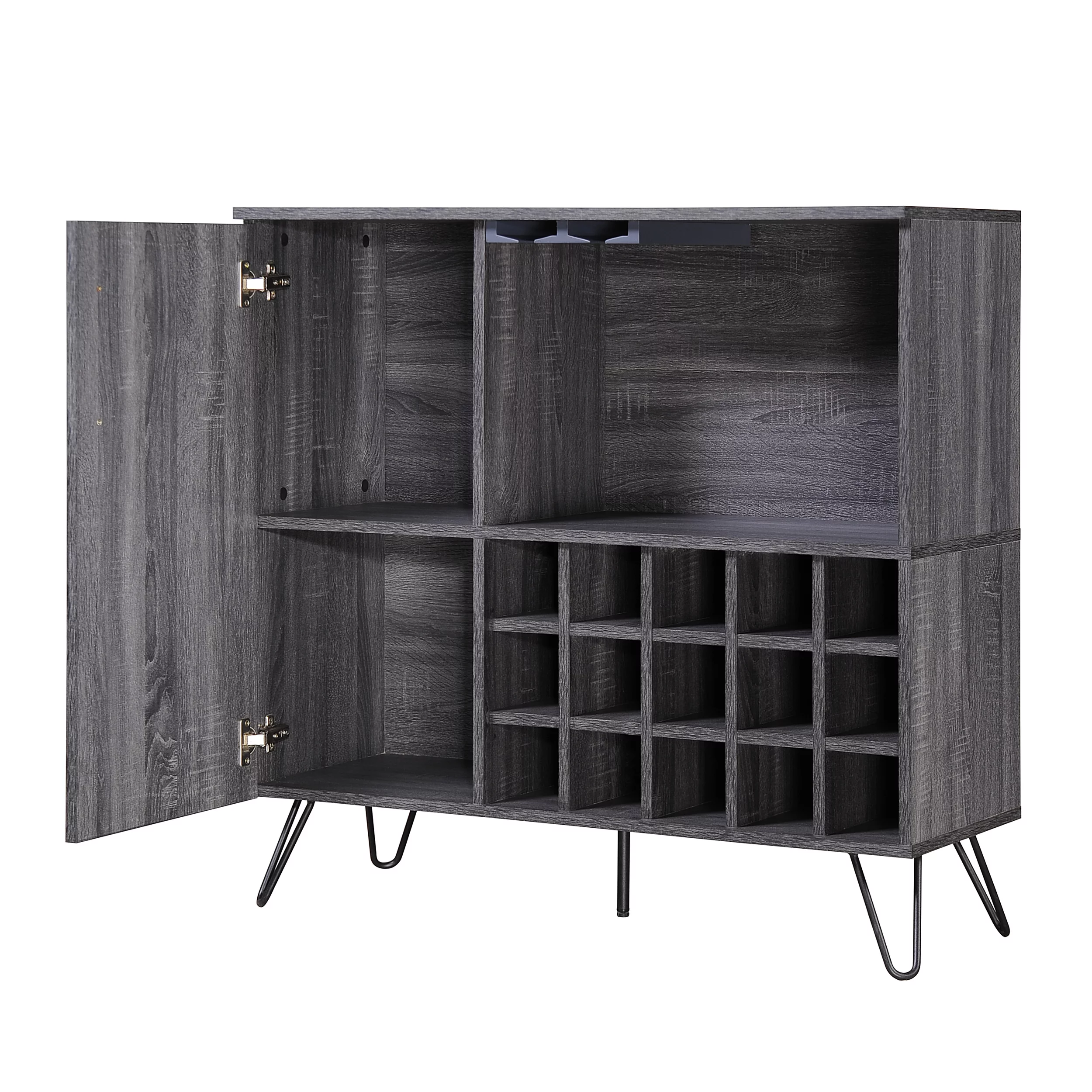 GDF Studio Julani Mid Century Faux Wood Wine & Bar Cabinet, Sonoma Grey Oak