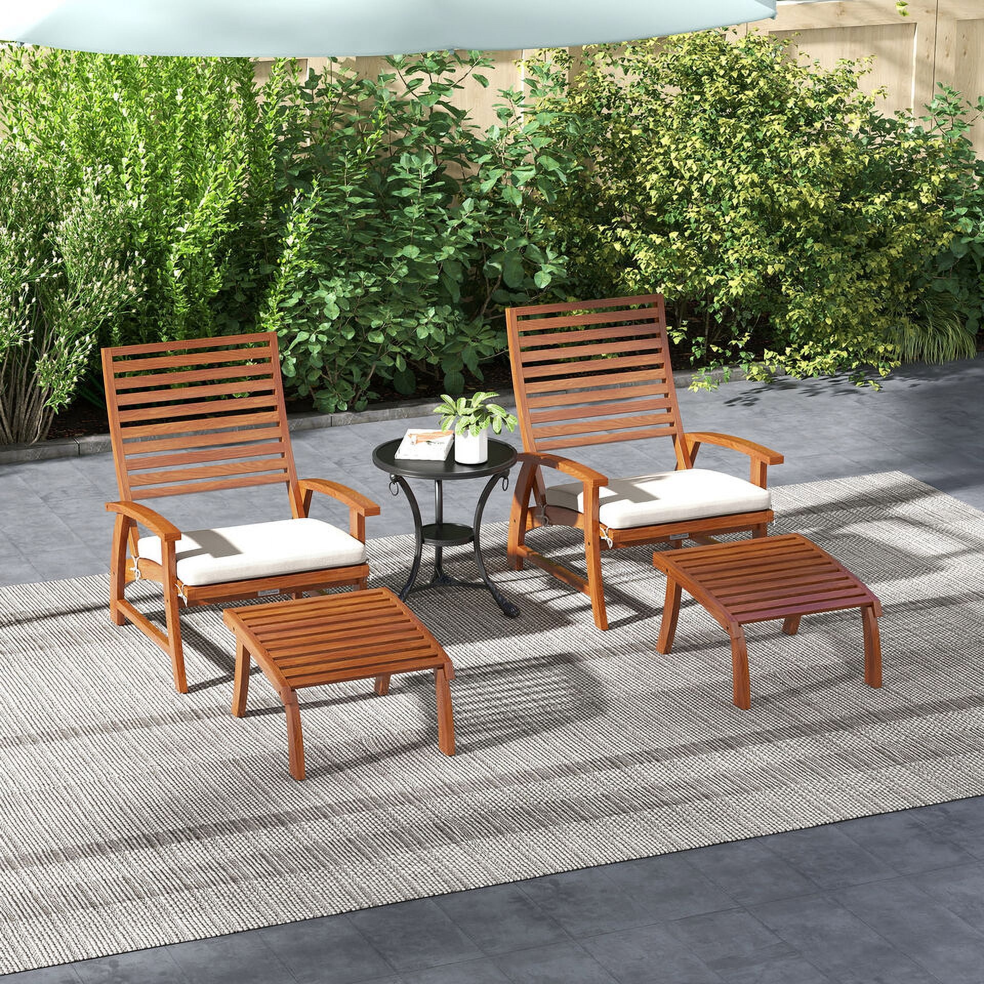 Outsunny 2 Patio Chairs w/ Ottomans & Cushions, Acacia Wood, White