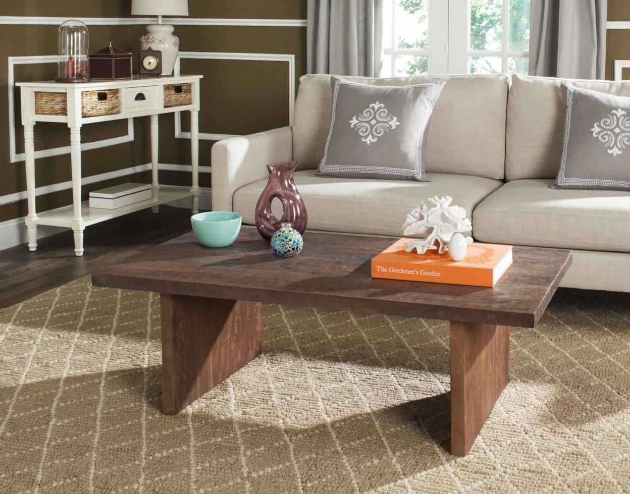 SAFAVIEH Senjo Rouge Coastal Mango Wood Coffee Table, Brown
