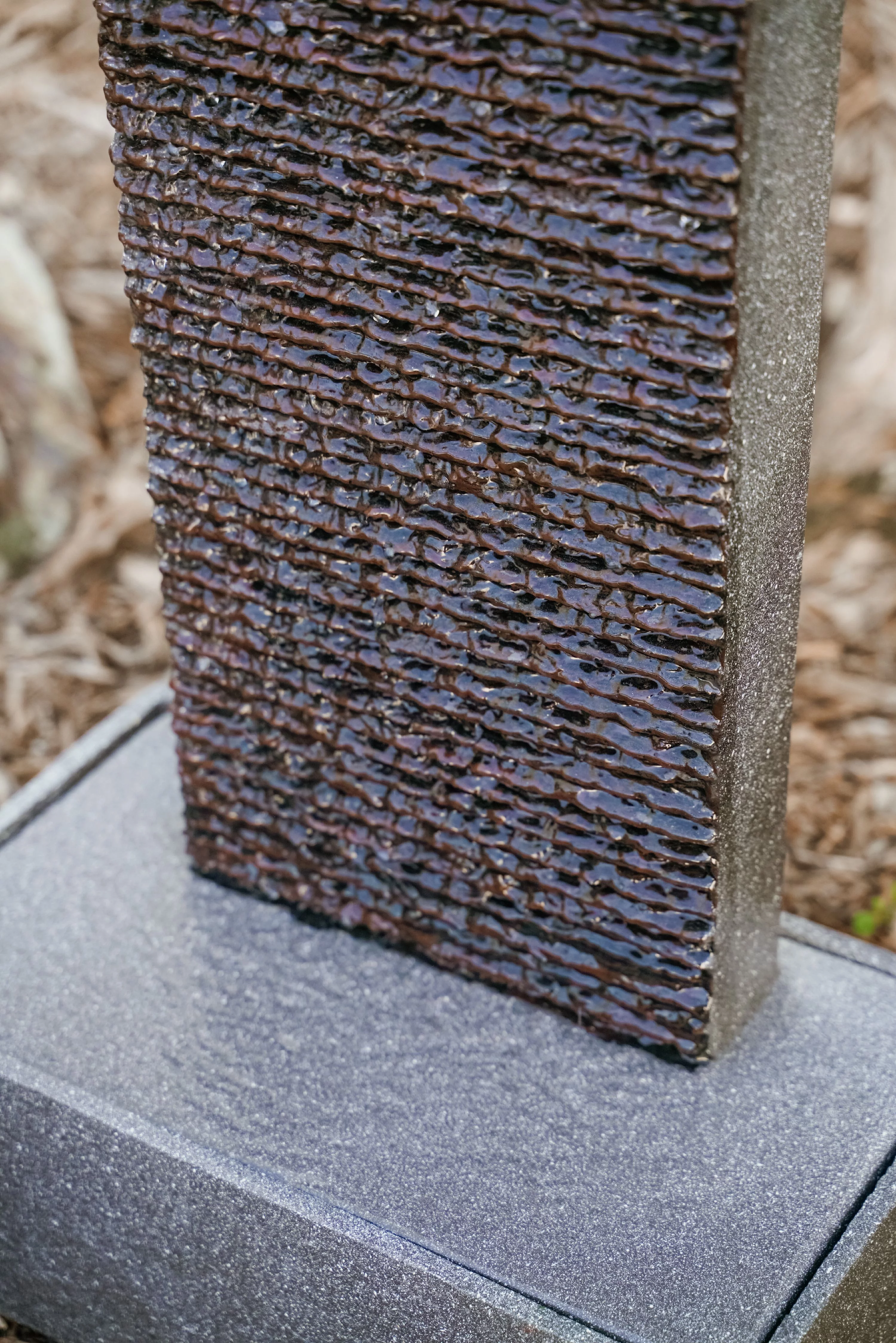 XBrand Free Standing Textured Water Fountain w/Pedestal, Indoor Outdoor Décor, 32.5 Inch Tall, Black