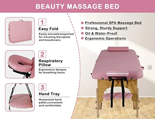 Massage Tables Portable Lash Bed 73 inch Tattoo Table, Height Adjustable Portable Spa Bed, 2 Folding Chiropractic Table w/Carry Case/Face Cradle/Hand Pallet/Bolster for Physical Therapist