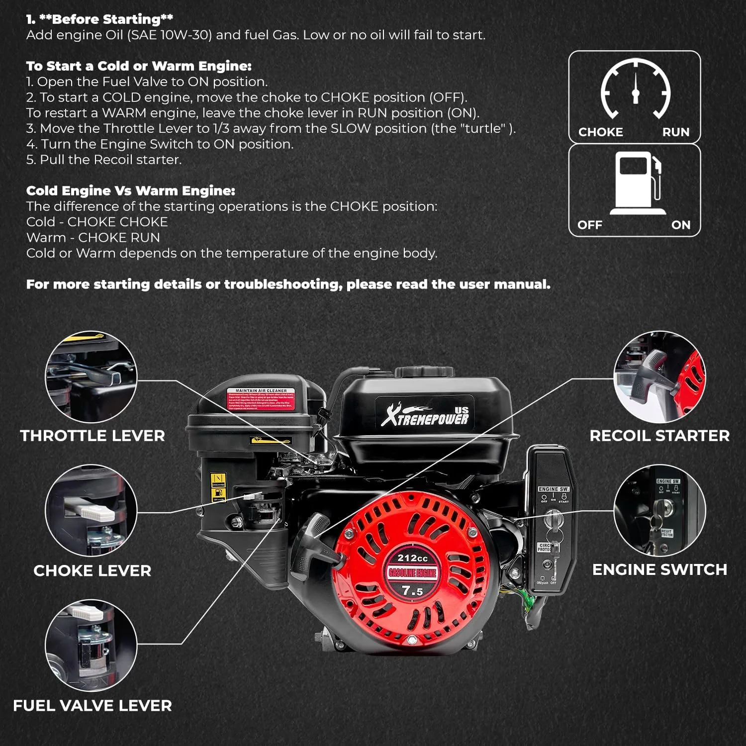 XtremepowerUS 7.5HP Multi-Use Engine Go Kart Log Recoil/Electric Start Gas Powered