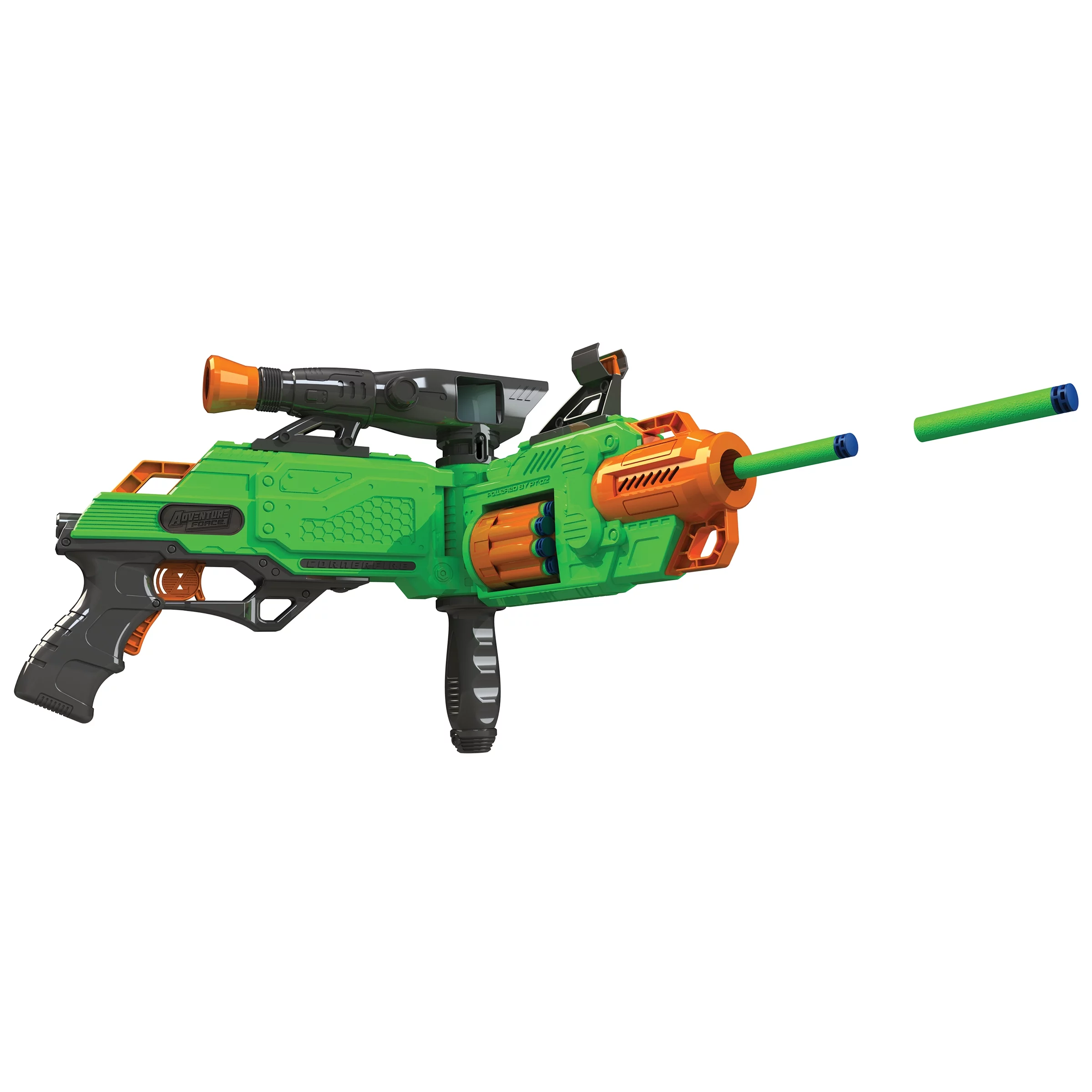 Adventure Force Cornerfire Motorized Cornershot Dart Blaster - Compatible with NERF Foam Darts