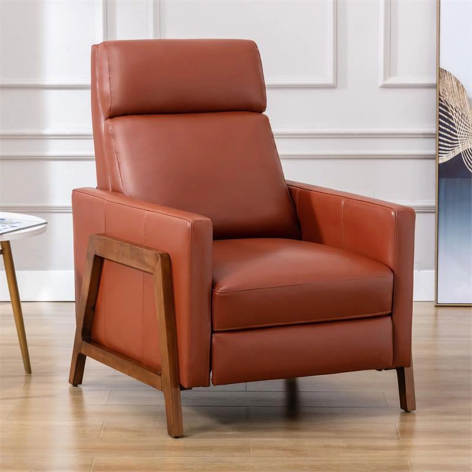 Bowery Hill Modern Leather Push Back Recliner in Caramel Finish