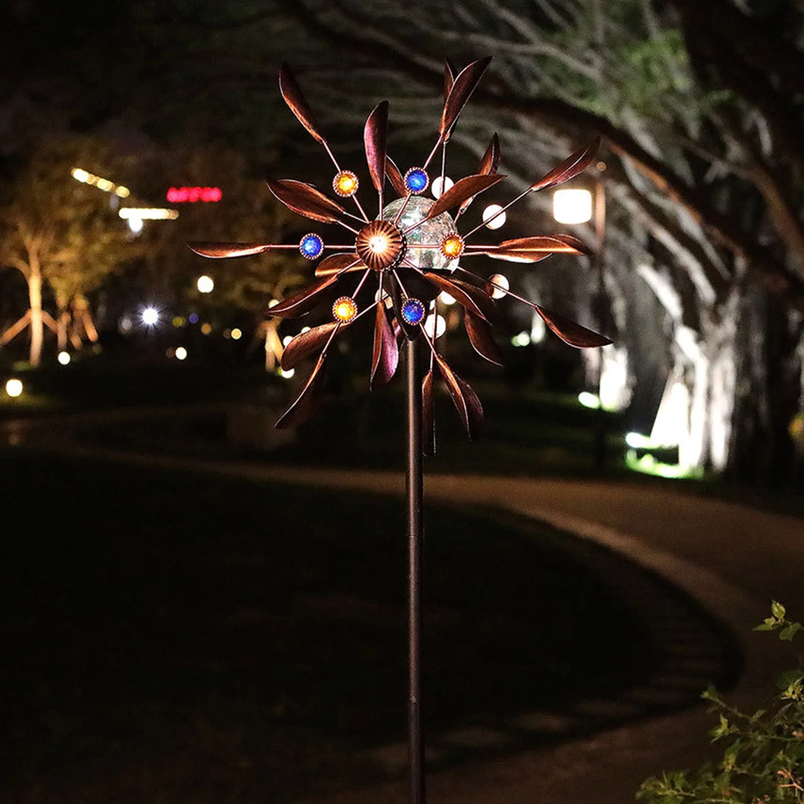 Homchum Solar Wind Spinner LED Lights, Dual Direction Solar Powered Kinetic Windmills Garden Yard Stake Halloween Decorations, 75inch