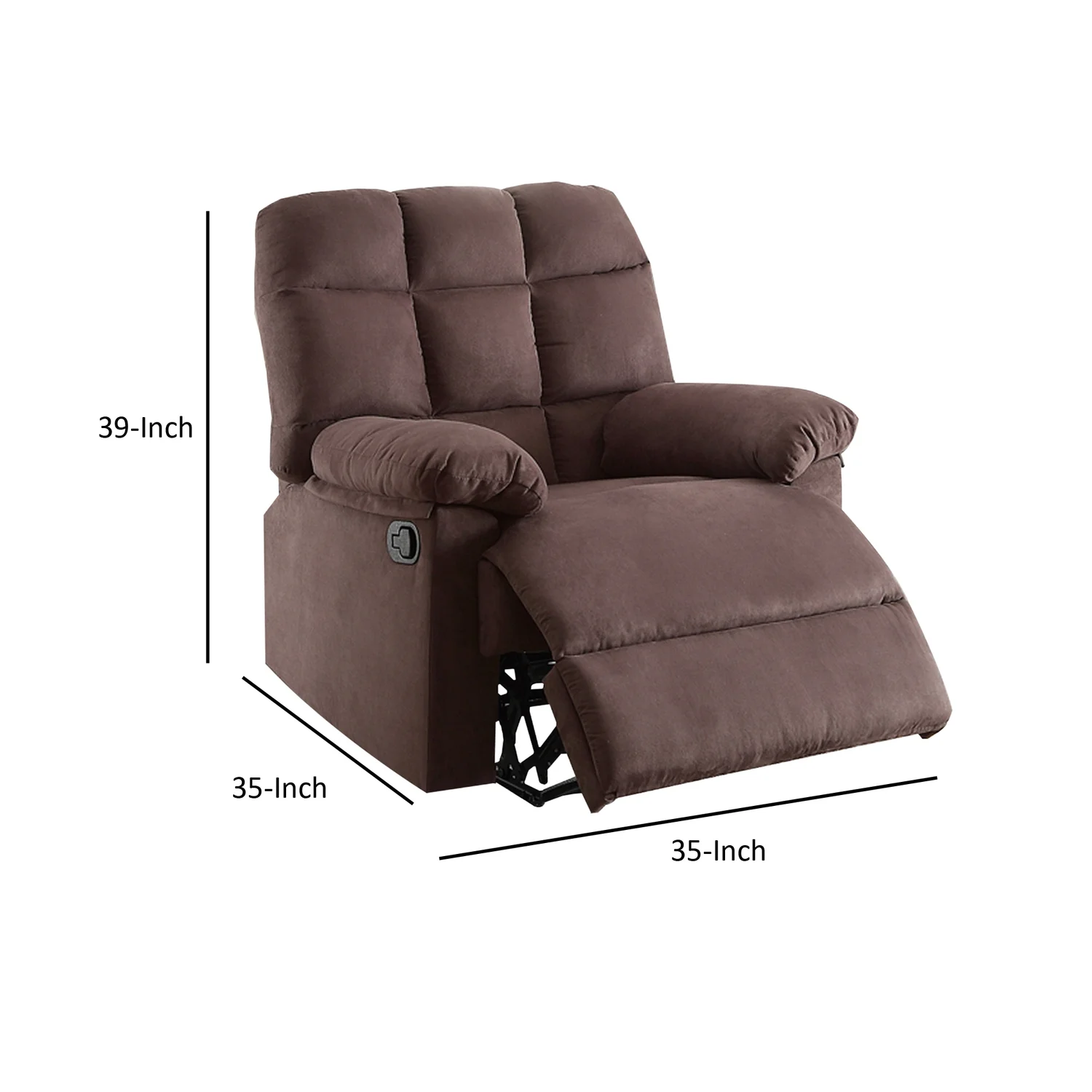 Maykoosh Bohemian Bliss Plush Cushioned Recliner With Tufted Back And Roll Arms In Saddle Brown