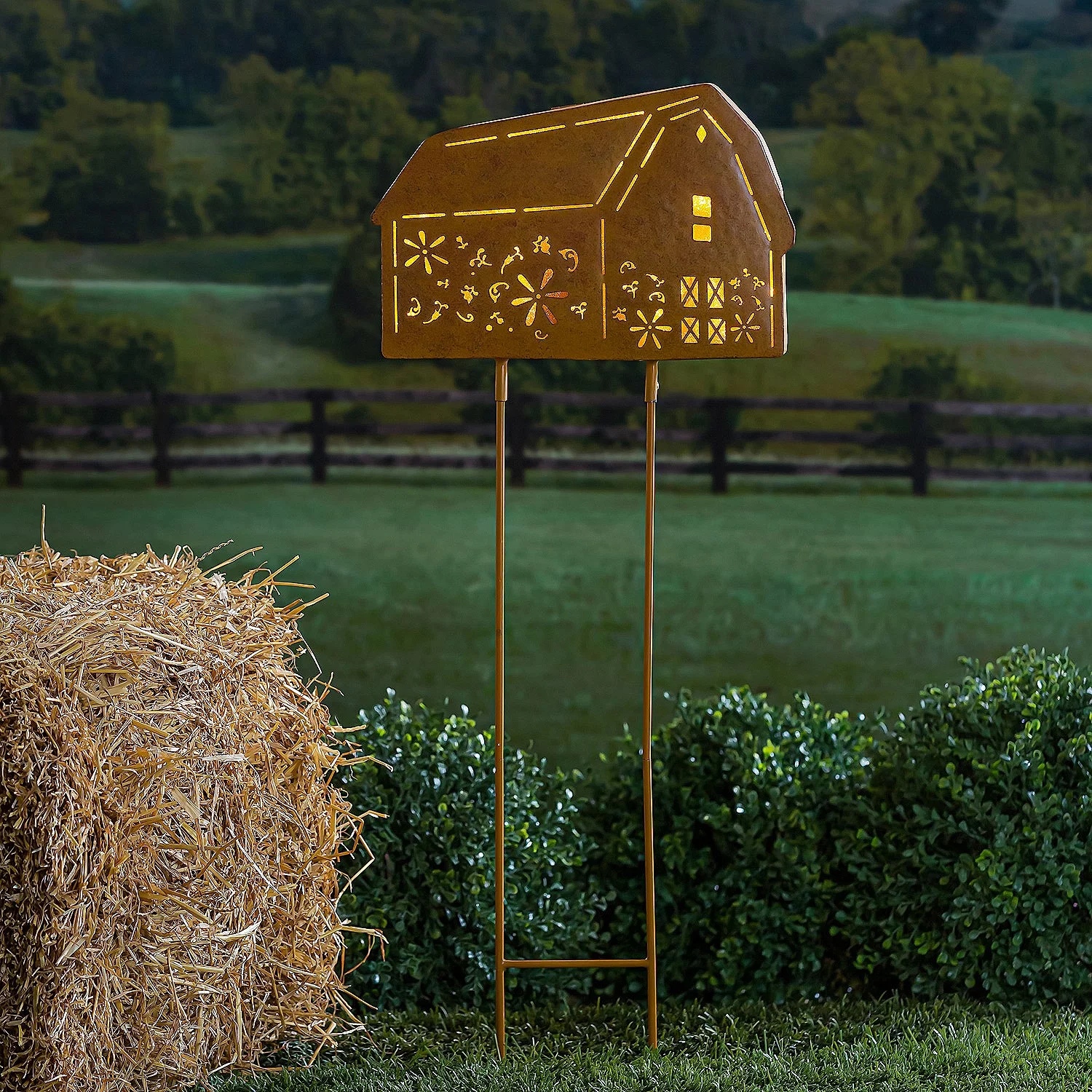 Solar Lighted Laser Cut Garden Stakes, Farmhouse
