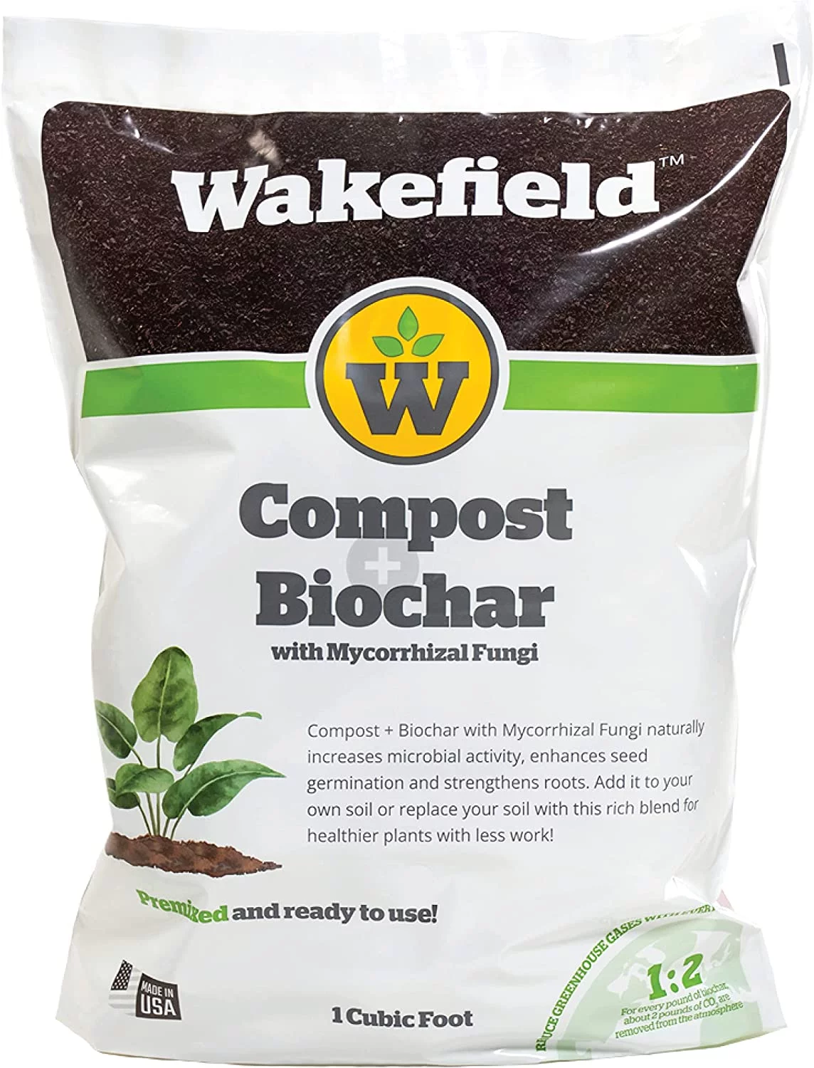 Wakefield Compost + Biochar with Mycorrhizal Fungi – Premium Aged Organic Compost with Mycorrhizal Fungi, Blended with 100% Biochar – 1 cu/ft