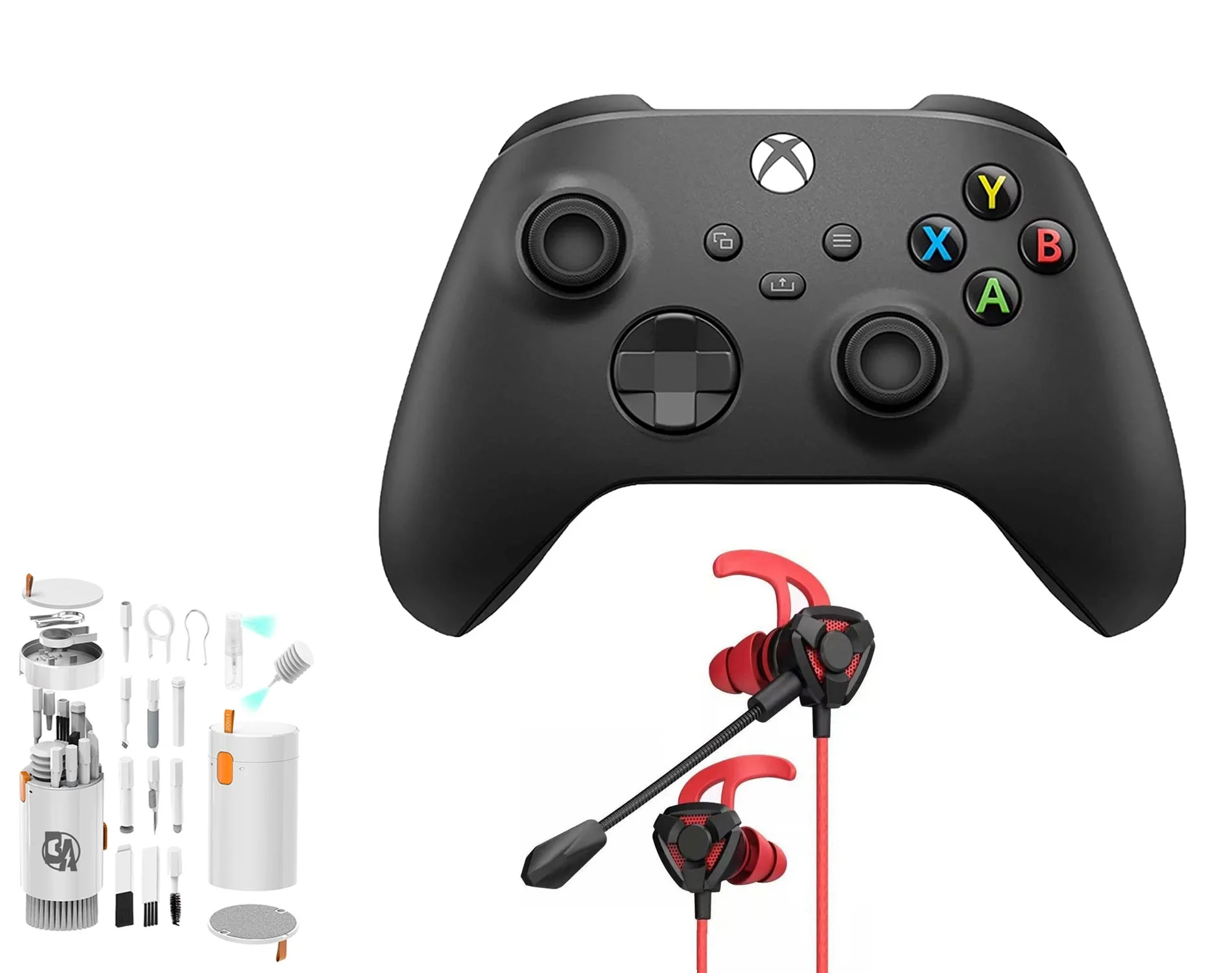 Microsoft Xbox Wireless Carbon Black Controller for Xbox Console + Wired Earbuds With Cleaning Kit BOLT AXTION Bundle Like New