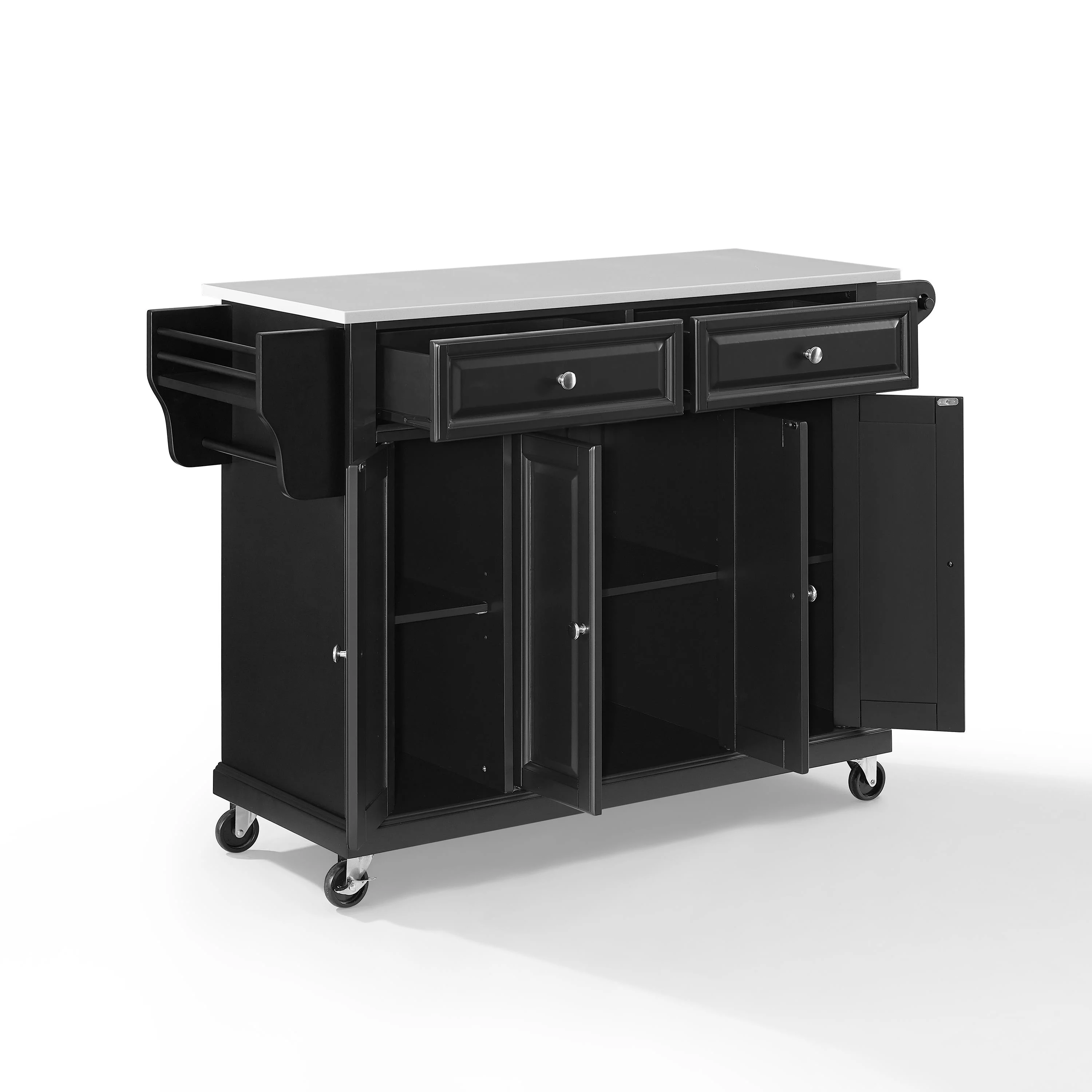 Crosley Furniture Wood Granite Top Kitchen Cart in Black/White
