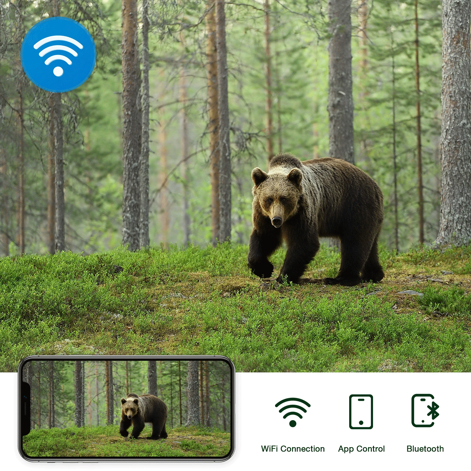 CAMPARK WiFi Trail Game Camera 4K 42MP Bluetooth Hunting Deer Camera with 3PIR Sensor Infrared Night Vision Waterproof IP66 0.2s Trigger 2.4