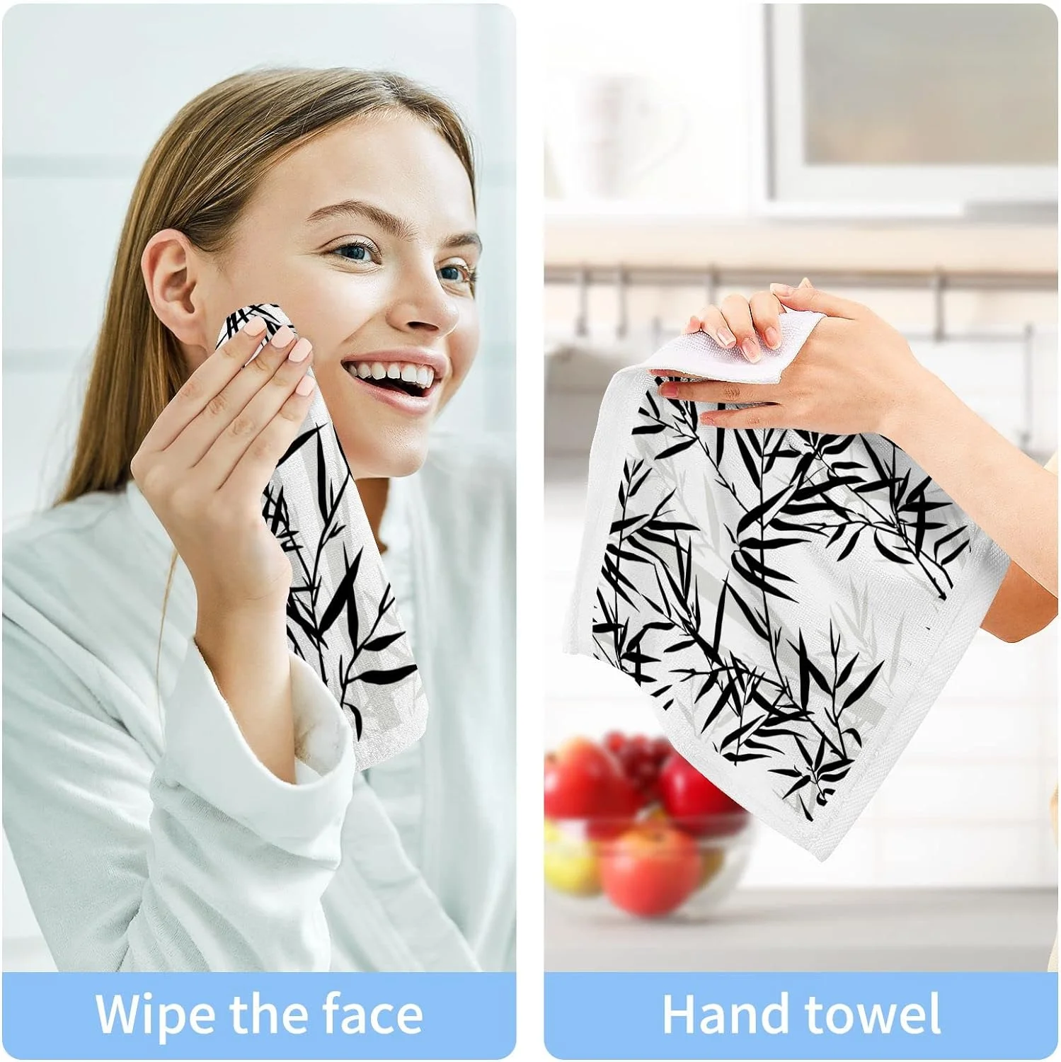 GZHJMY Black Bamboo Leaves Washcloth Set of 4 Pcs 100% Cotton Small Face Towel, 12 x 12 inch