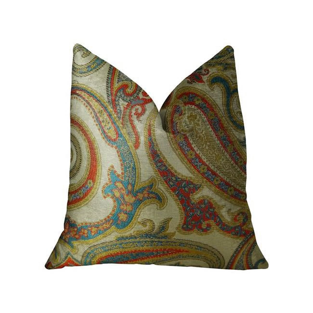 Paisley Bay Cream Red & Blue Handmade Luxury Pillow, 20 x 30 in. Queen