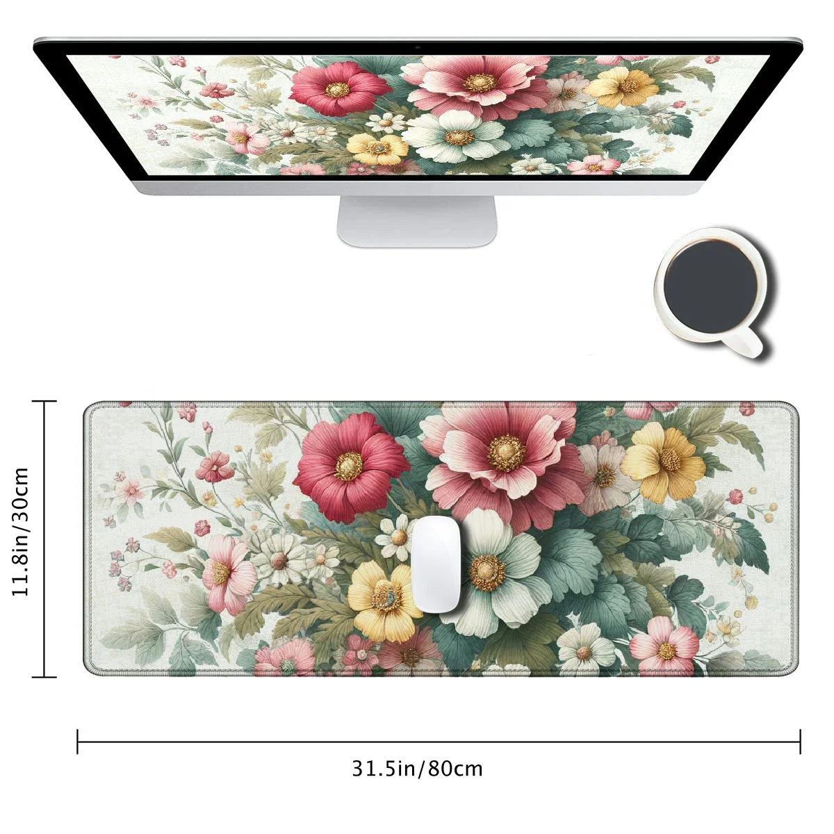 nygtbtfer  Mouse Pad, Ergonomic Mouse Pad with Gel Wrist Rest Support, Gaming Mouse Pad with Lycra Cloth, Non-Slip PU Base for Computer, Laptop, Home, Office & Travel,Floral 31.5x11.8 in
