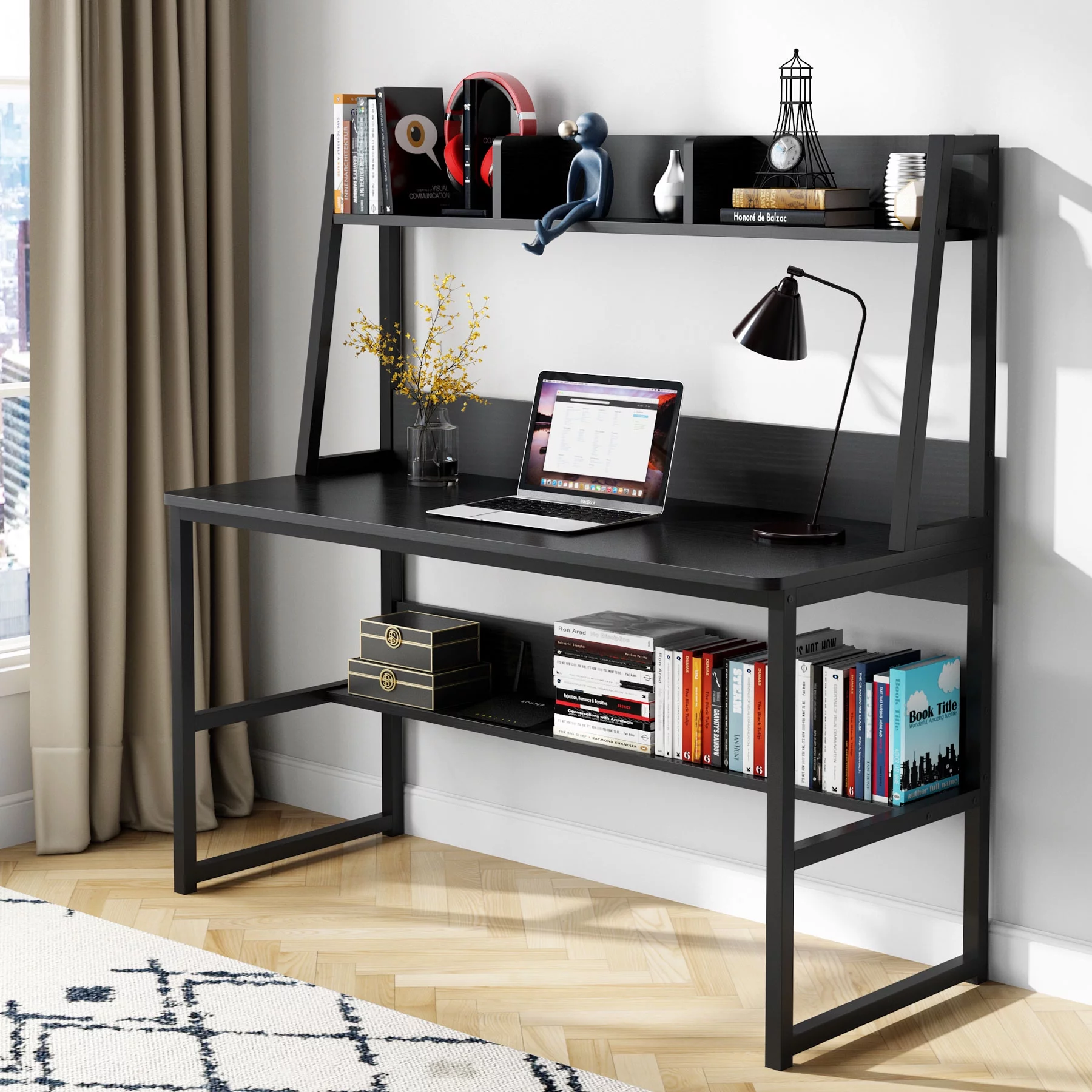Tribesigns 47 inch Computer Desk with Hutch & Storage Bookshelf