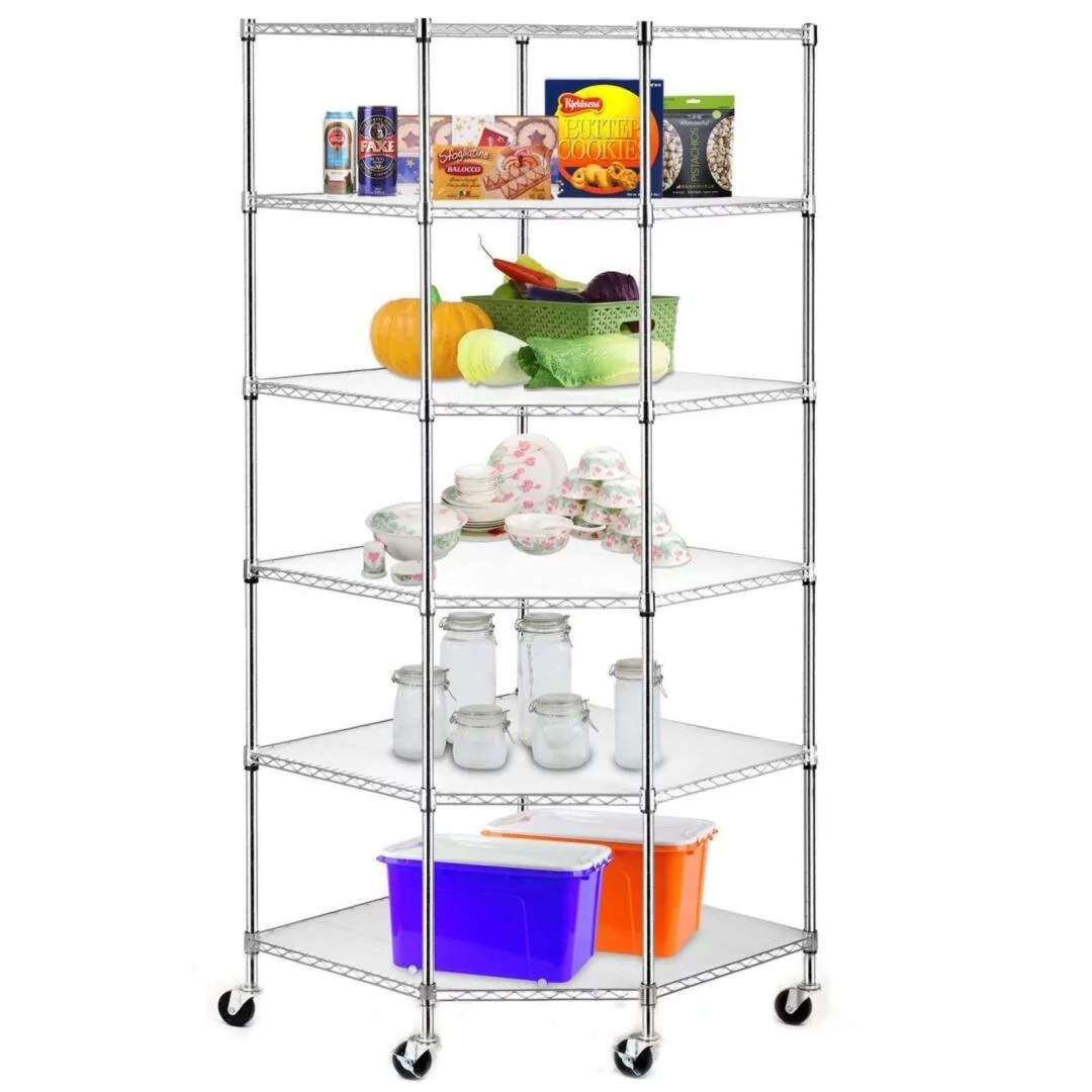 Heavy Duty Wire Steel 6-Tier Corner Shelf Garage Storage Shelving Rack