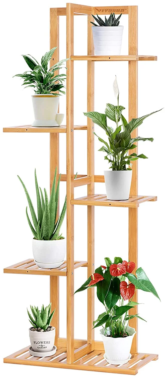 VIVOSUN Bamboo Plant Stand 5 Tier 6 Potted for Indoor Plants, Tall Plant Shelf Indoor Plant Rack Outdoor Multiple Flower Pot Holder