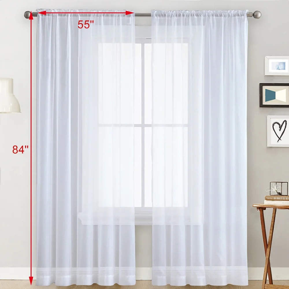 OWSOO Sheer Curtain,Rod Pocket Sheer Curtains Room (55''wx84''l 2 Panels) Sheer Voile Semi Sheer Panels Bedroom Curtains White (55''wx84''l Curtain Panels Room Rod Window Curtain Voile Window