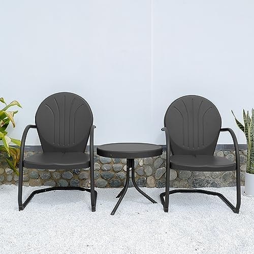 HVSDIMO LEAF Outdoor Patio   3 Pieces Retro Porch  Set 2 C-Spring Metal Outdoor Chairs and Round   Blue