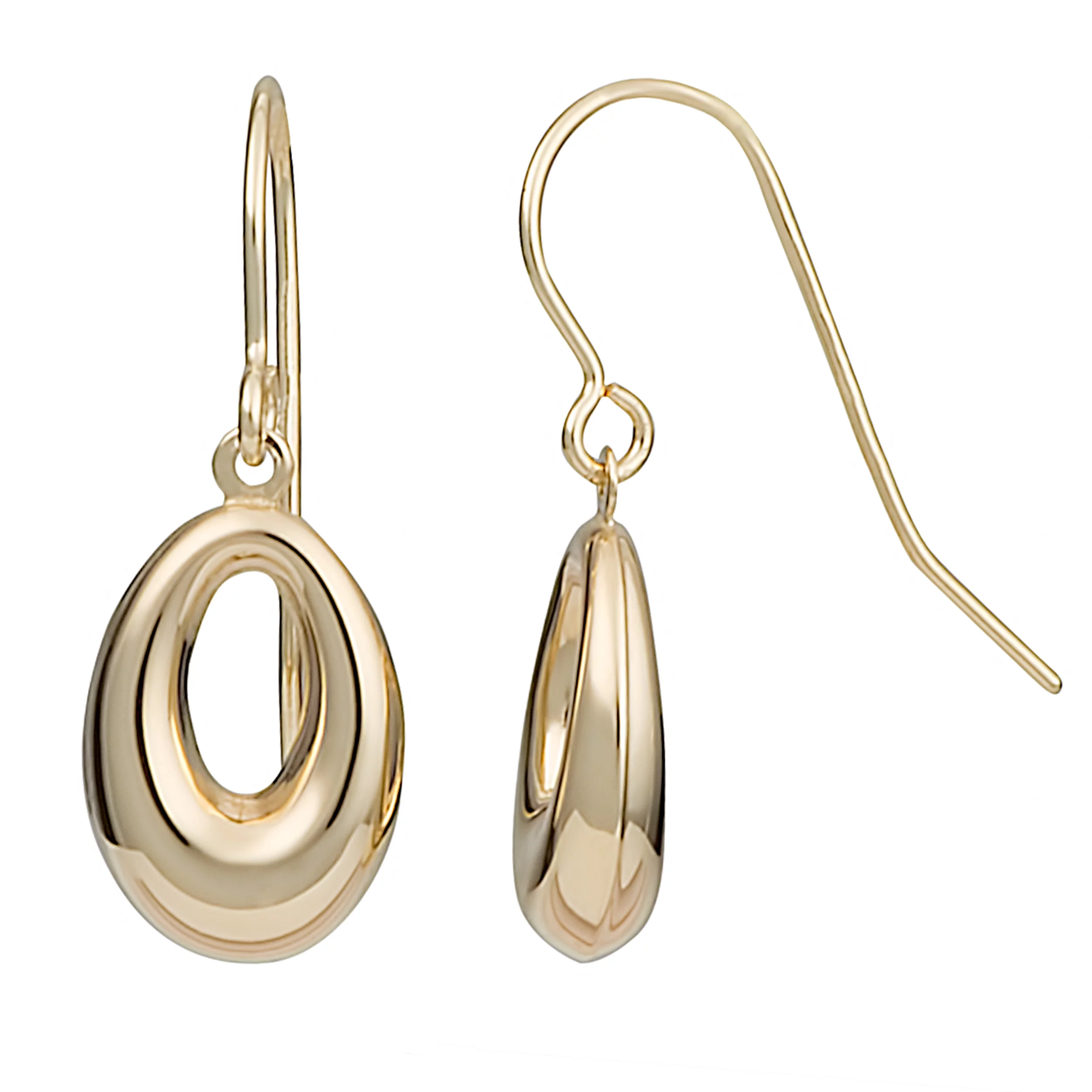 14k Yellow Gold High Polish Oval Drop Earrings