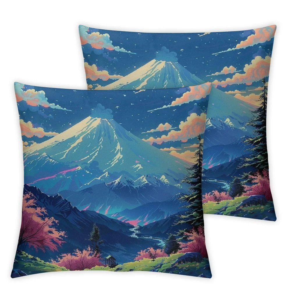 Cmefzd Throw Pillow Covers Set of 2 Aesthetic Japanese Cherry Blossoms Floral Nature Blue Pink Cozy Velvet Washable Living Room Couch Standard Sofa Bed Decor Cushion Cover White