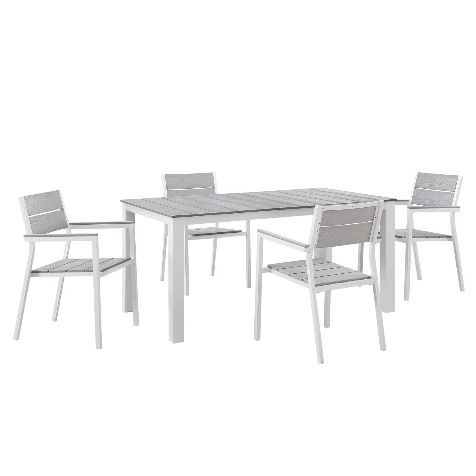 Side Dining Chair and Table Set, White Light Gray, Metal, Outdoor Patio Balcony Cafe Bistro Garden Hospitality Restaurant, Modern Contemporary HB32680