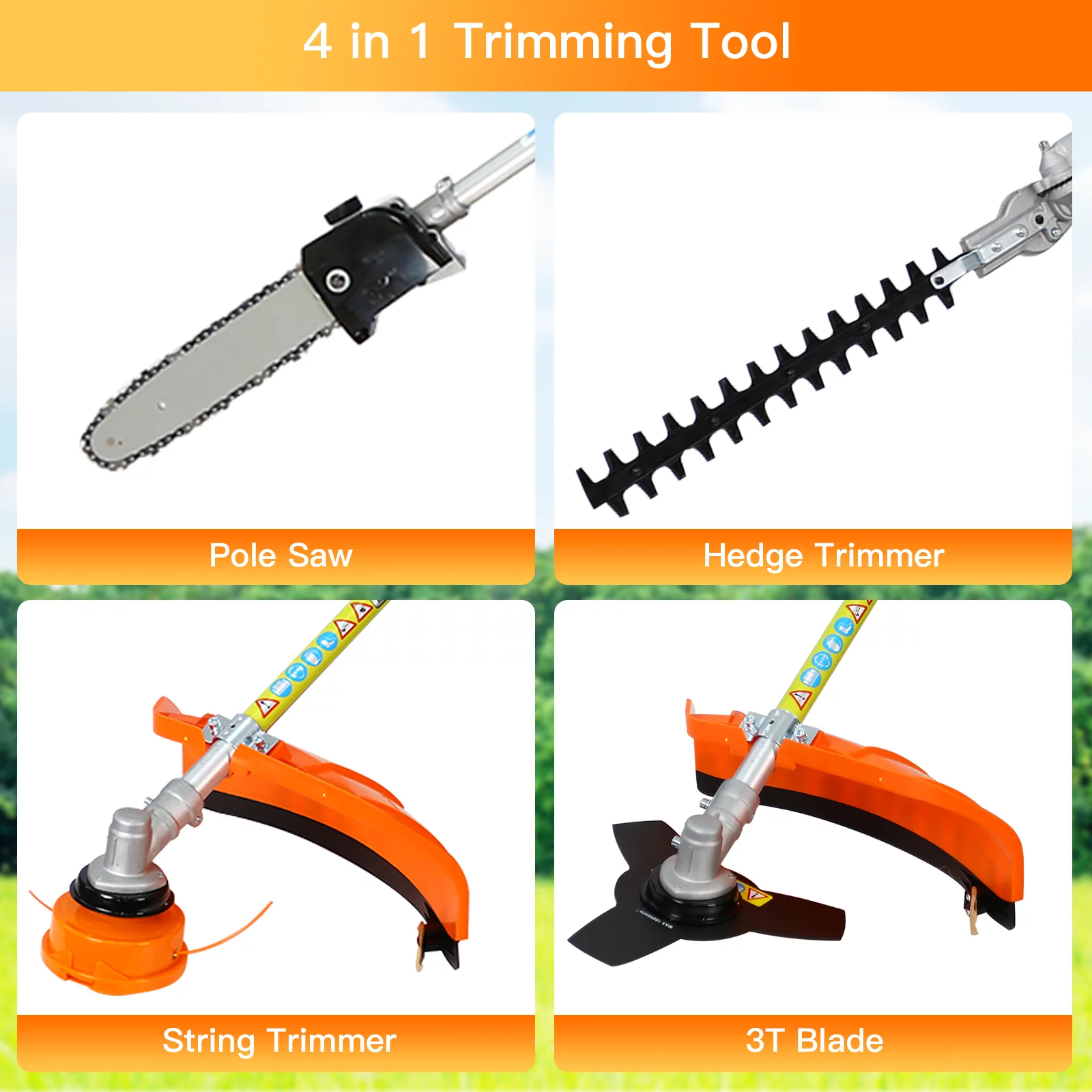 SYNGAR Grass Trimmer Weed Eater, 4 in 1 Gas Powered 2-Cycle String Trimmer with Gas Pole Saw, Hedge Trimmer, Grass Trimmer, and Brush Cutter for Outdoor Home Commercial