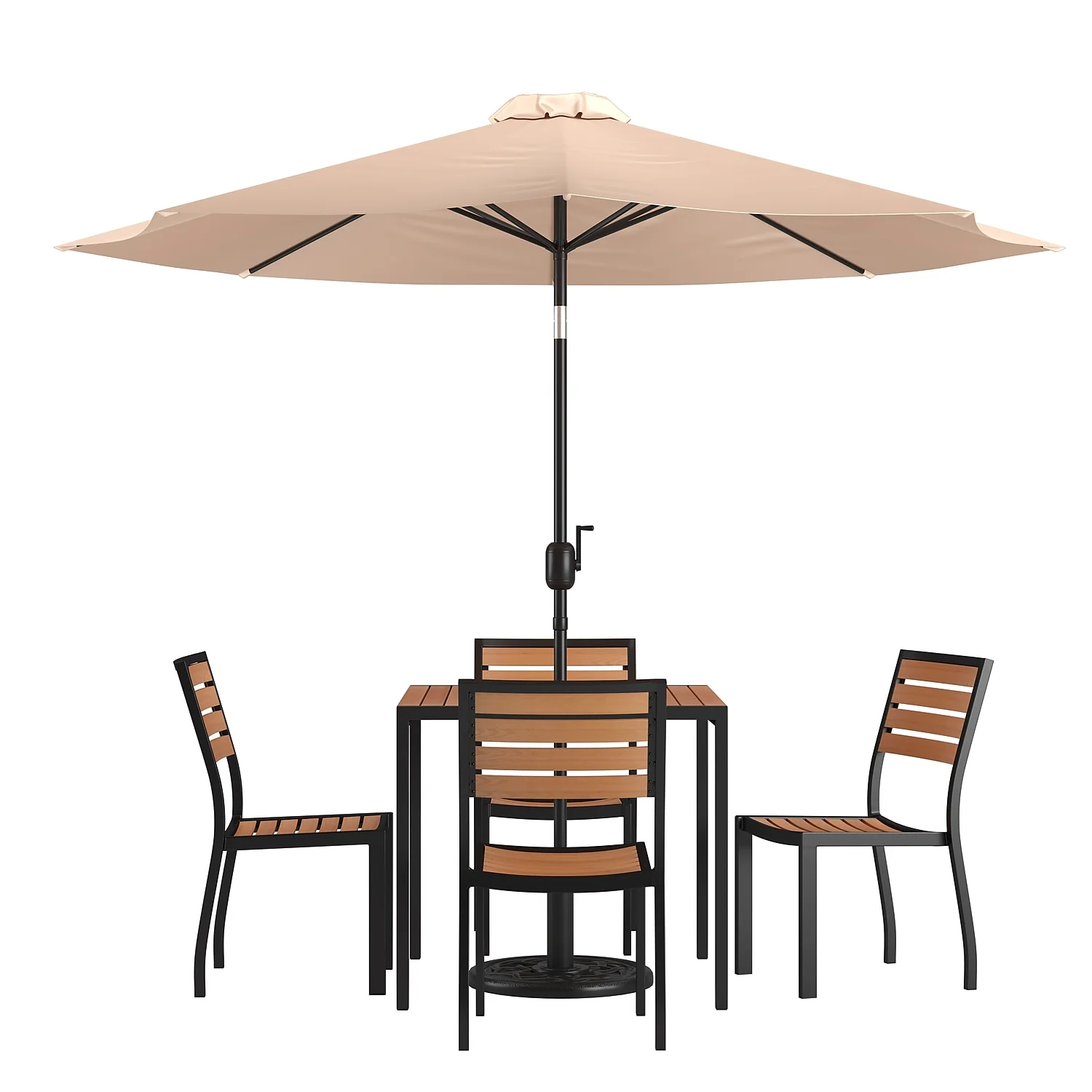 Flash Furniture Lark Series 7-Piece Steel/Aluminum Teak Patio Table and Chair Set, Tan