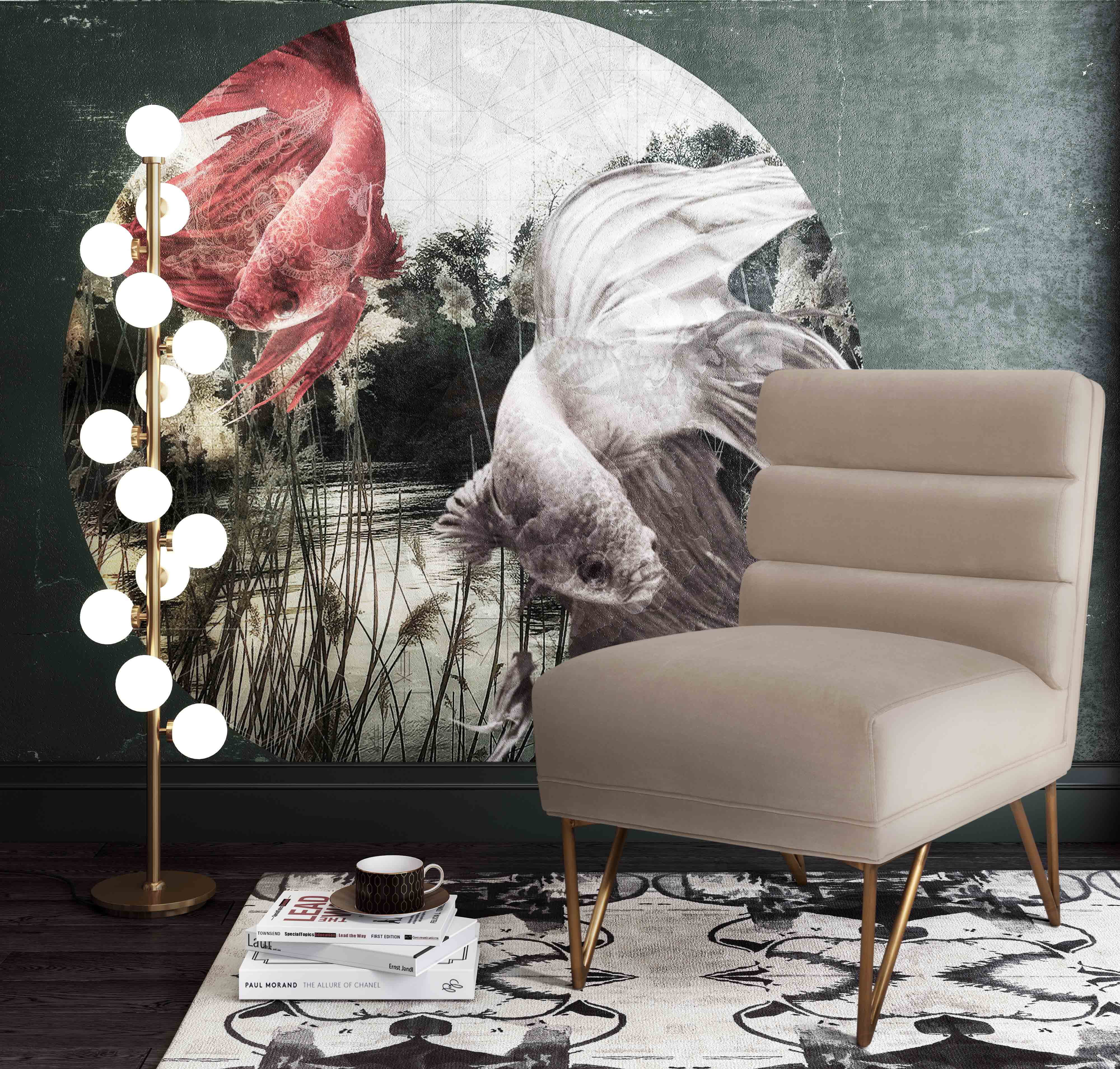 TOV Furniture Kelly Cream Velvet Chair with Gold Legs