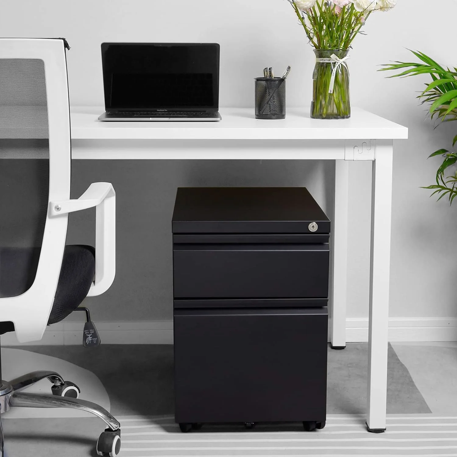 2 Drawer Mobile File Cabinet with Lock, Metal Filling Cabinets Suits Legal/Letter Size for Home Office, Fully Assembled Except Wheels, Black