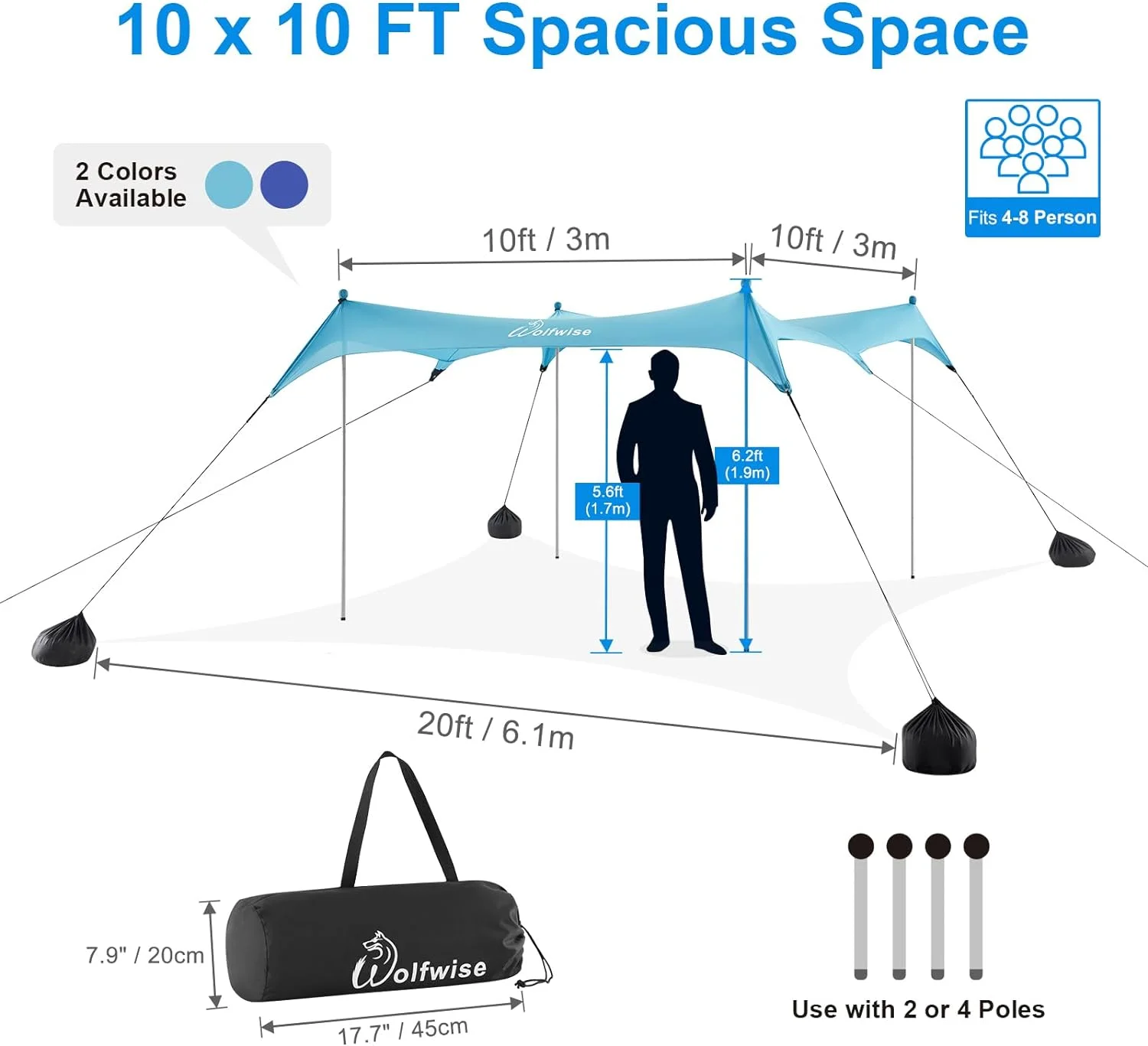 YANPO UPF50+ Beach Tent Sun Shelter,10×10 FT Familly Beach Shade Fits 4-8 Person, Easy Setup Windproof Waterproof Beach Canopy