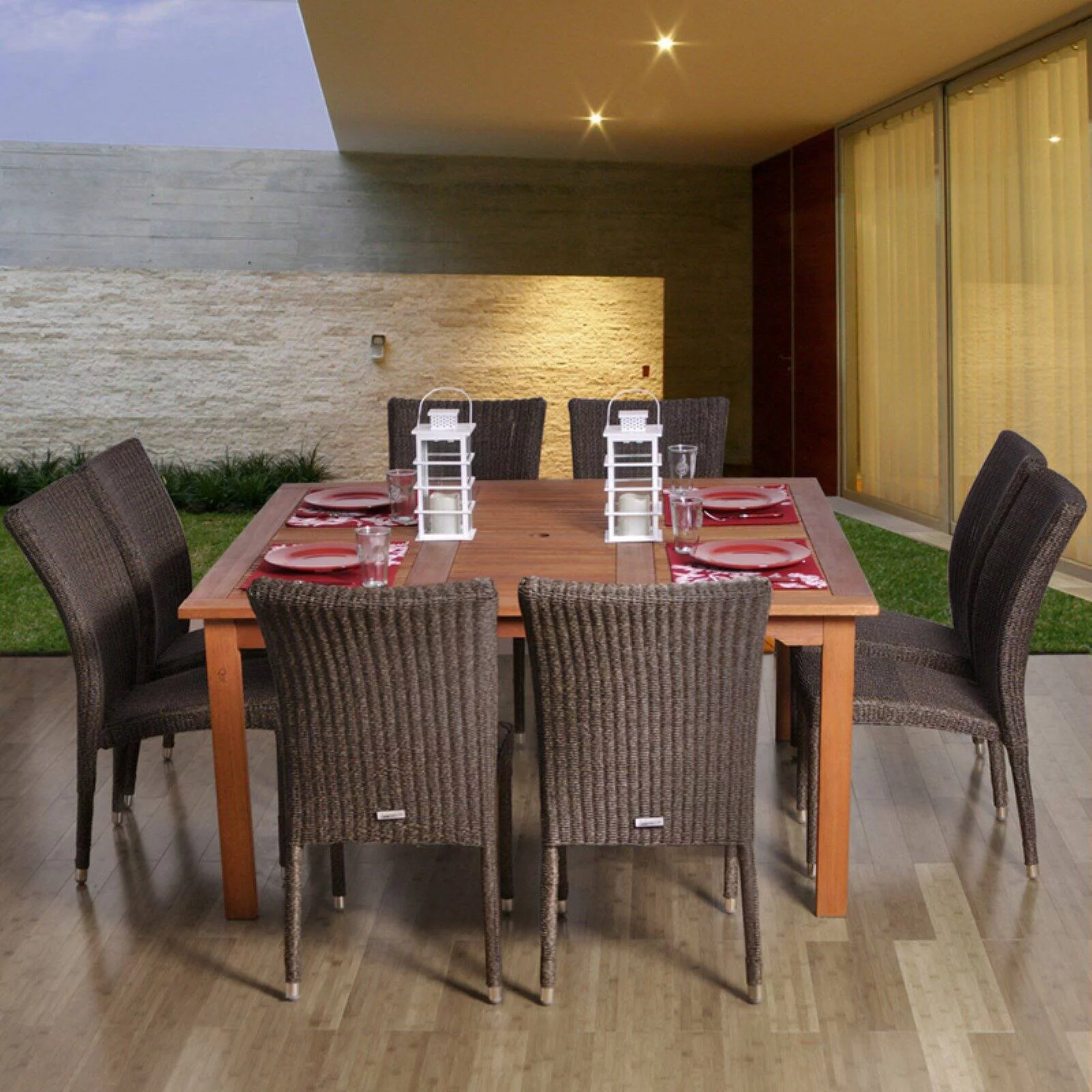International Home Amazonia 7 Piece Wood Patio Dining Set in Brown