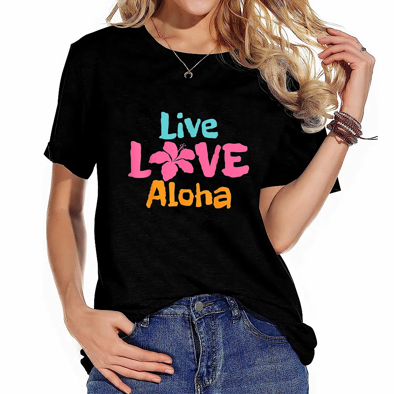 Womens Hawaii Aloha Vintage Hibiscus Flower Hawaiian Surf Surfer T-Shirt Black 2XL