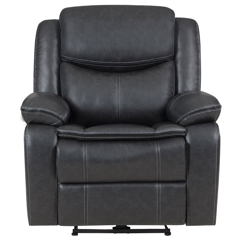 Pemberly Row Faux Leather Upholstered Power Recliner Chair Dark Gray
