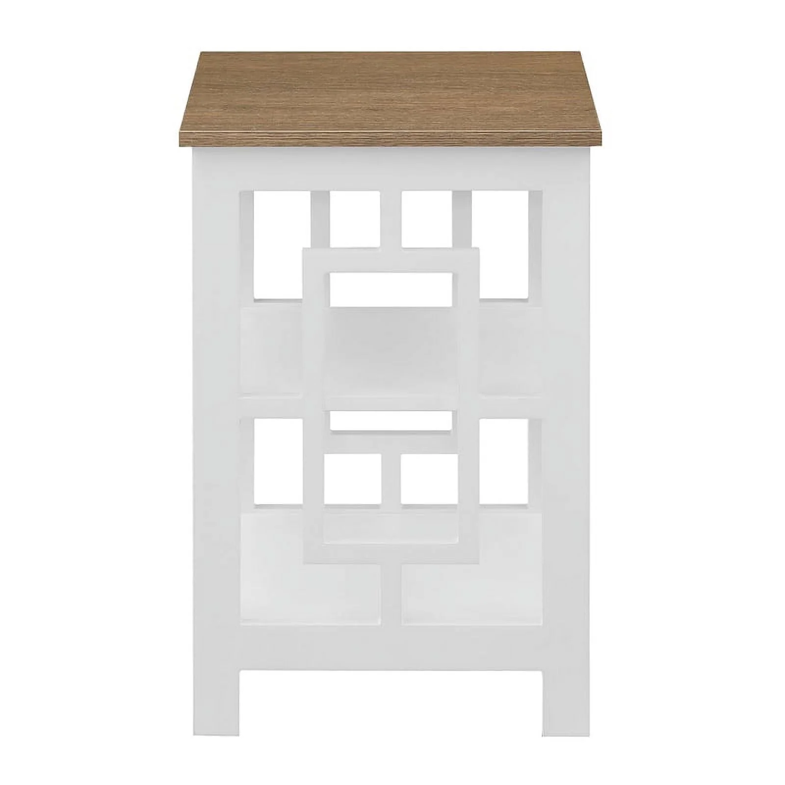 Pemberly Row End Table with Shelves in White Wood with Driftwood Top Finish